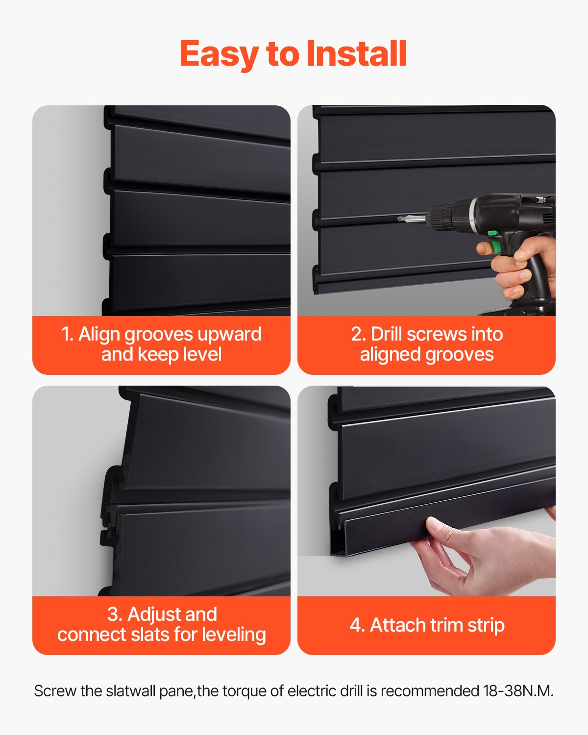 VEVOR 8 x 4 ft Slat Wall Paneling PVC Black Garage Slatwall with Modular Design