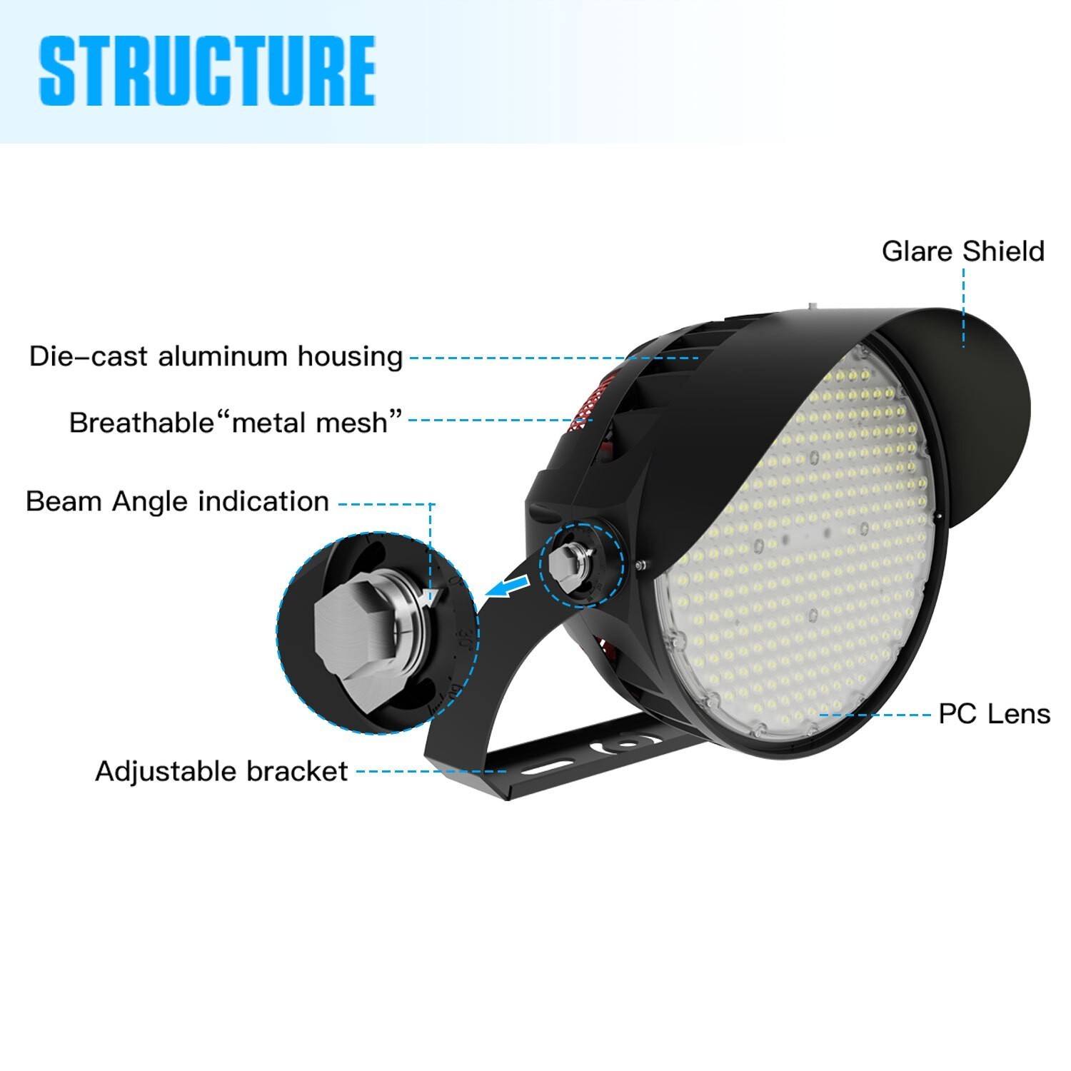 LED Stadium Lights 600W Flood Light 90000LM Playground Arena Flood Light Fixture