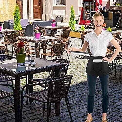 Aprons Waist Aprons with 3 Pockets Black /12 Pack Waitress Hotel Home