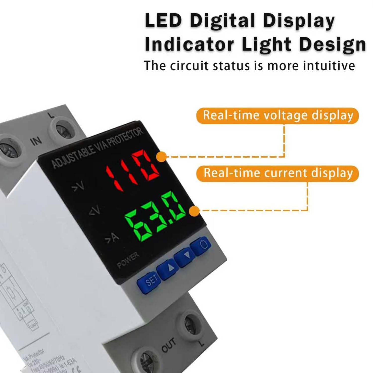 Voltage Protector AC 110V 220V/DC 80-300V 1-63A Adjustable Smart Circuit