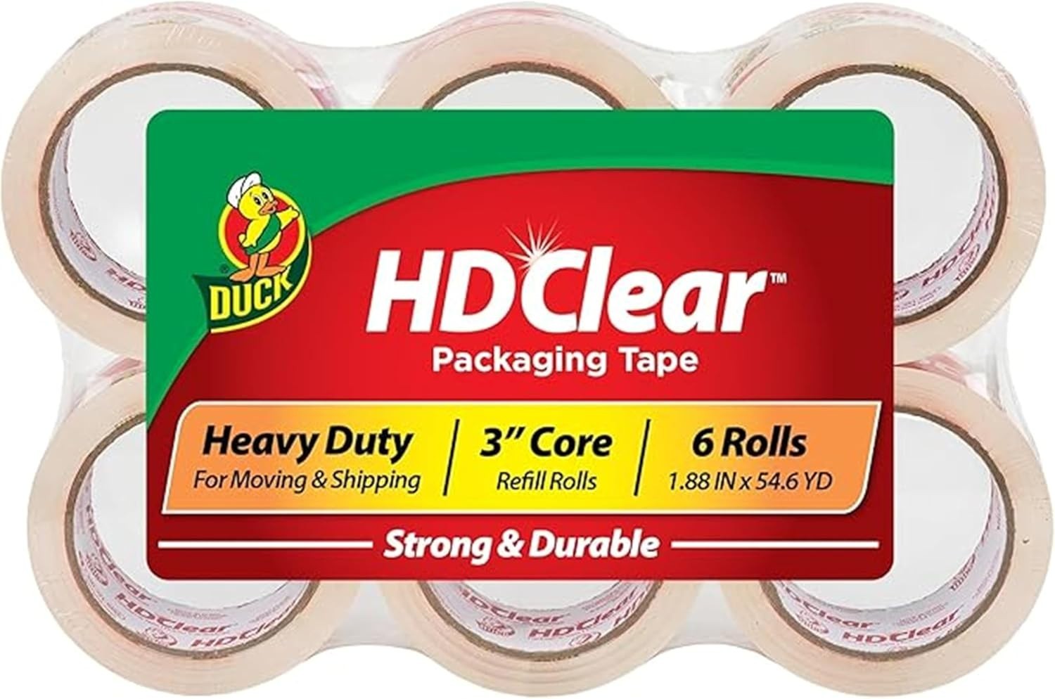 Duck HD Clear Packing Tape Refills – 6 Rolls of Strong Heavy Duty Packing Tape