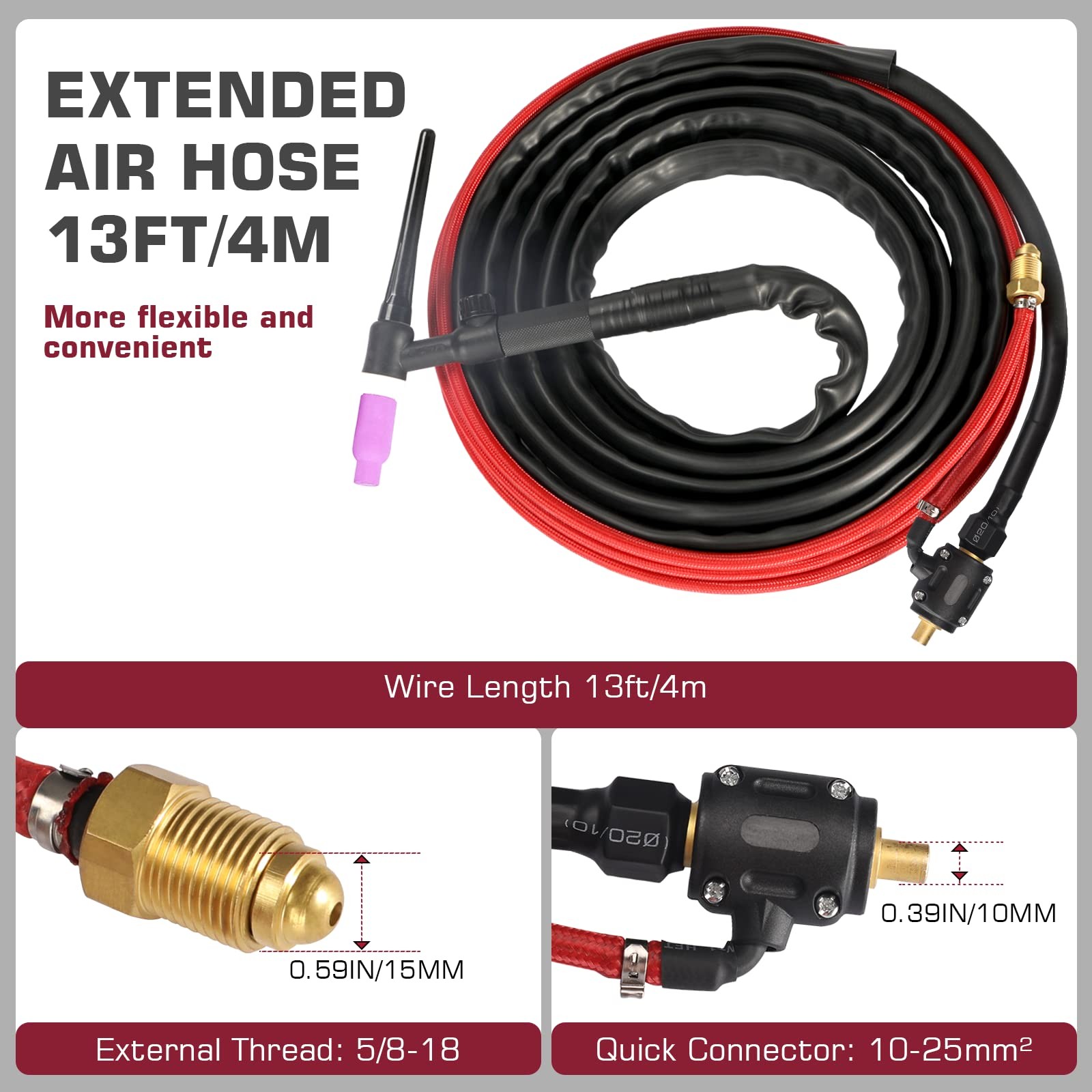 ARCCAPTAIN WP-17V TIG Torch 150 Amp 13FT Lift TIG Welding Gun+10-25mm Connector
