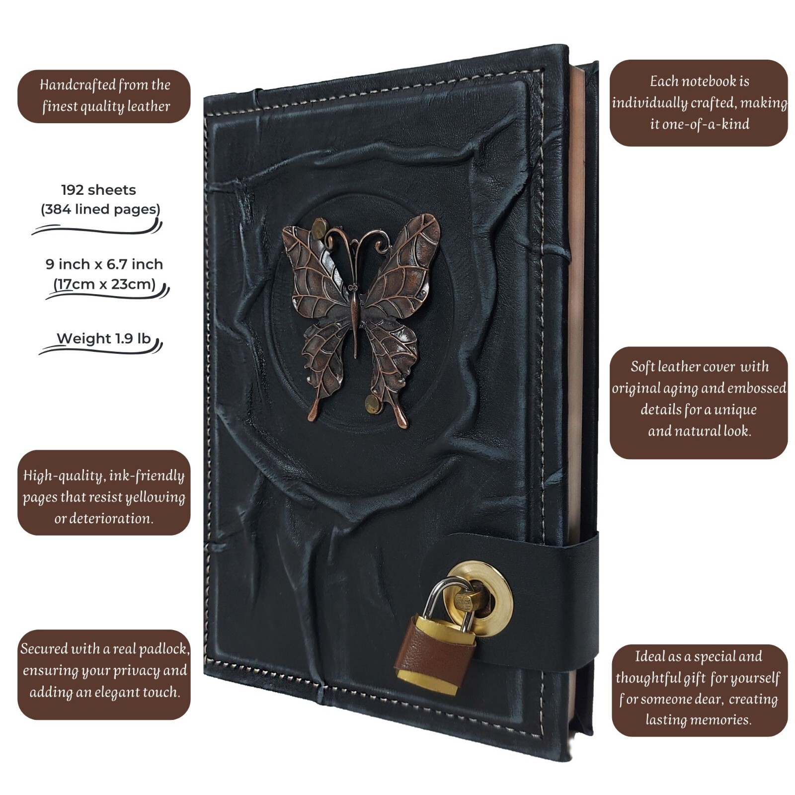 Fairy Butterfly Leather Notebook Diary, Handmade Diary Journal With Lock.