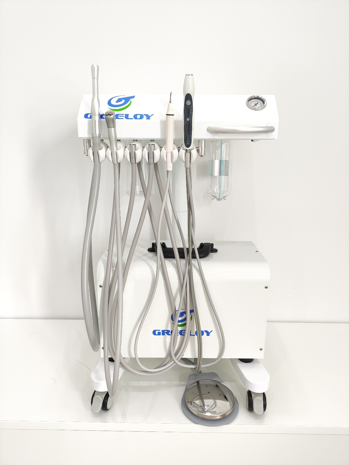 Greeloy Mobile Veterinary Dental Unit Cart + Silent Oil Free Air Compressor 4H