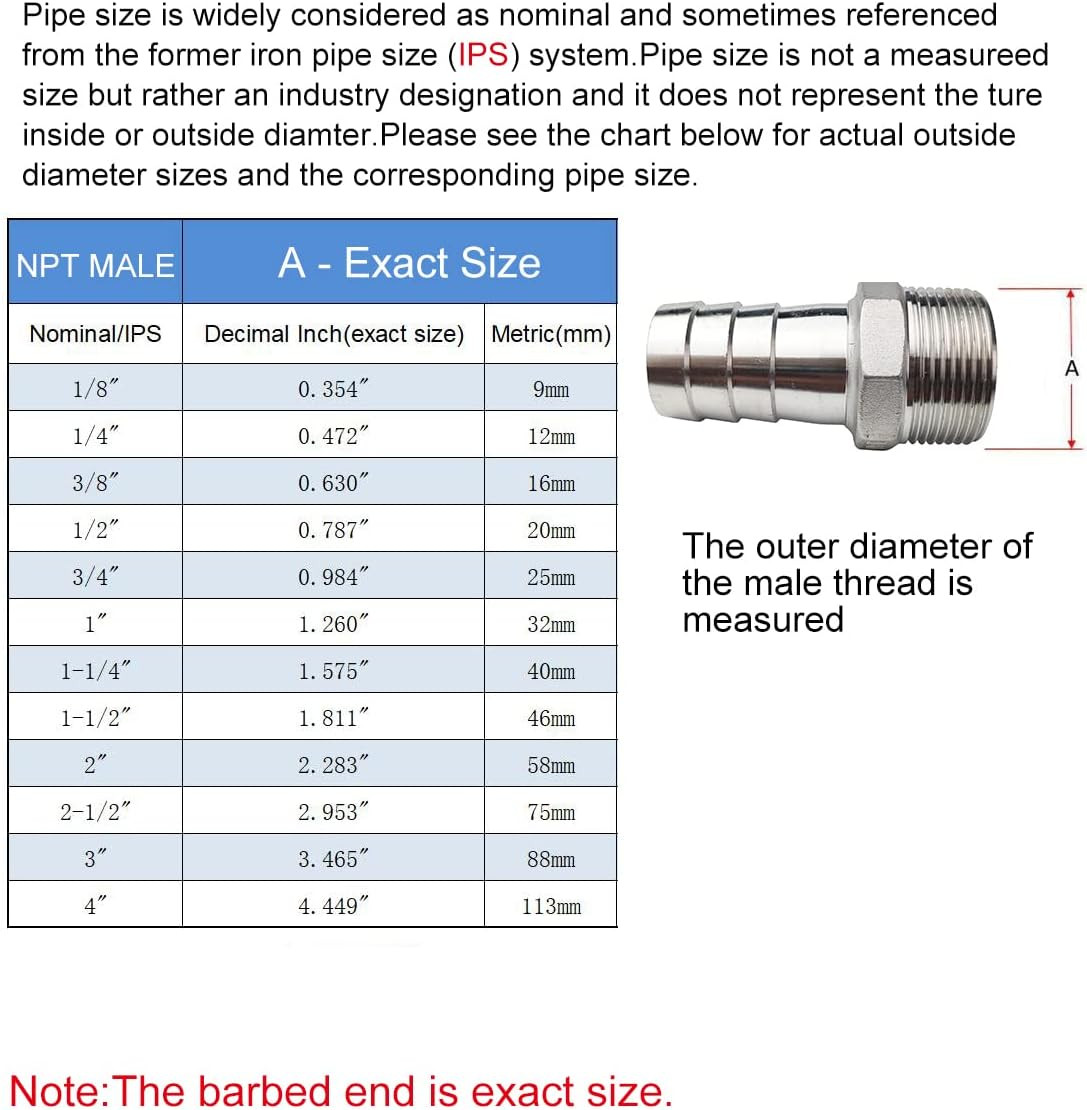 2″(50Mm) Hose Barb to 2″ NPT Male Threaded- Stainless Steel Hose Fitting Connect