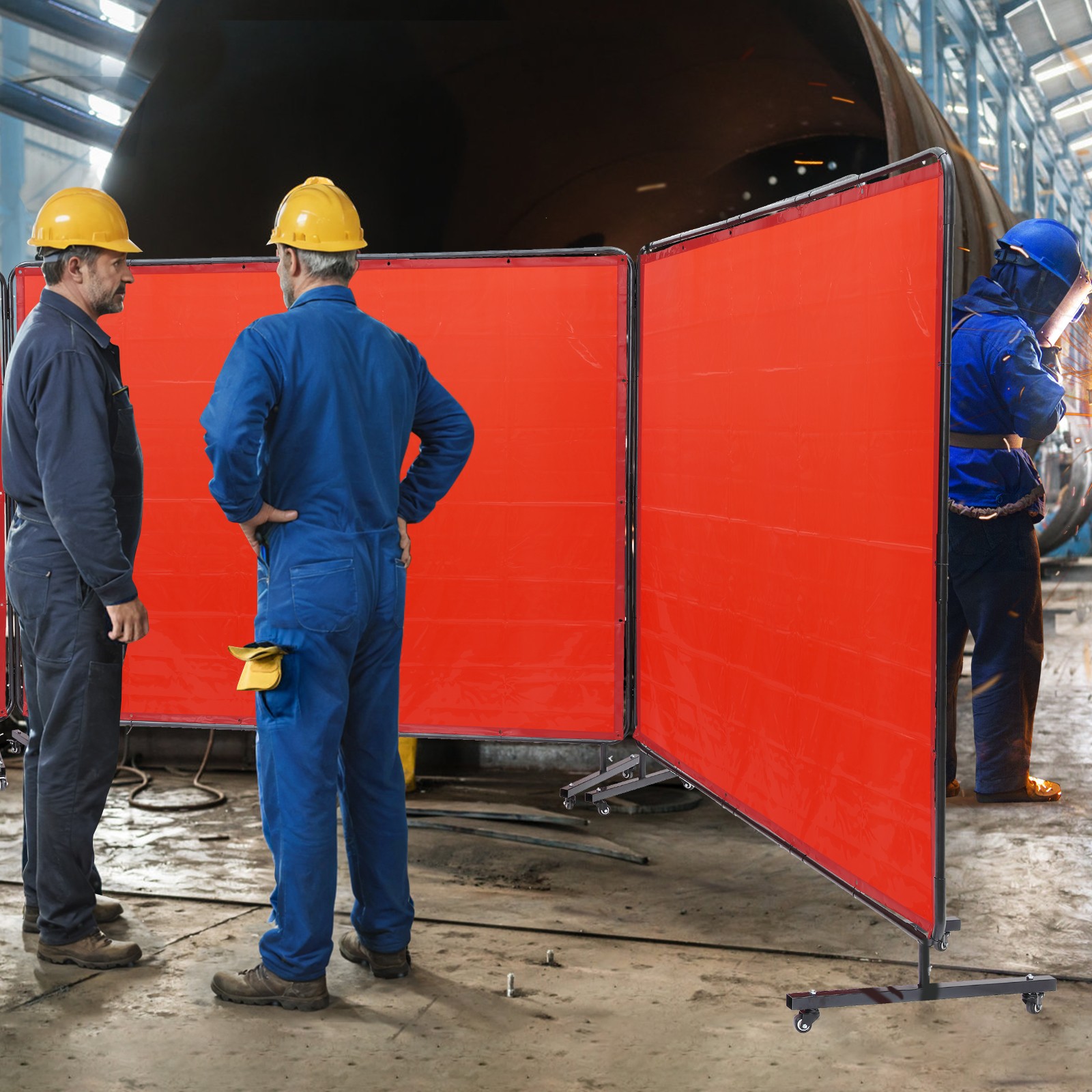 VEVOR Welding Screen with Frame 3 Panel 6′ x 8′ Welding Curtain Screen 12 Wheels