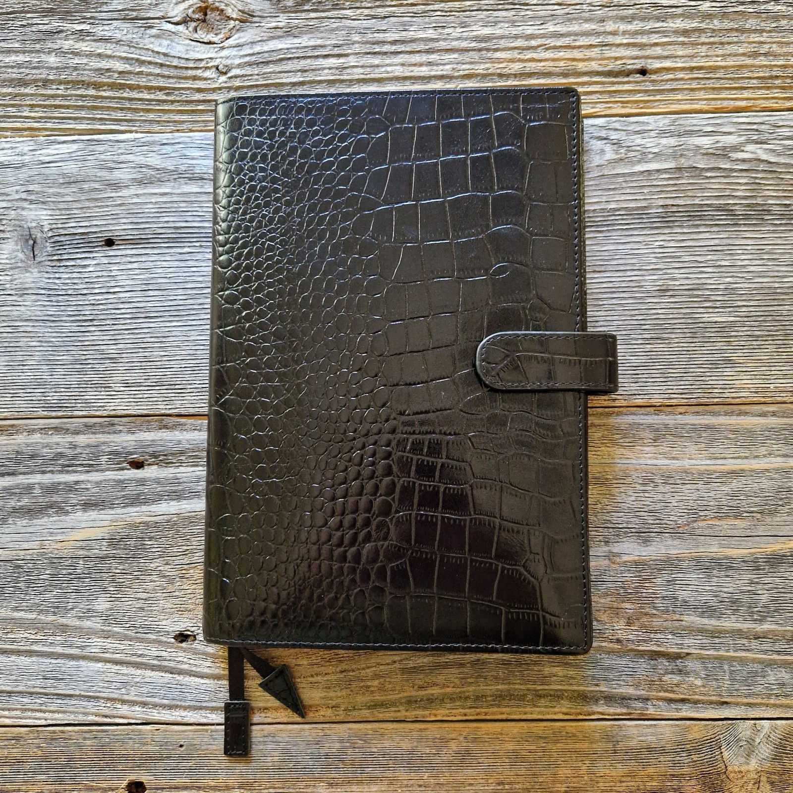 Fabriano A5 Black Crocodile-Embossed Leather Writing Case w/ 2 Notepads