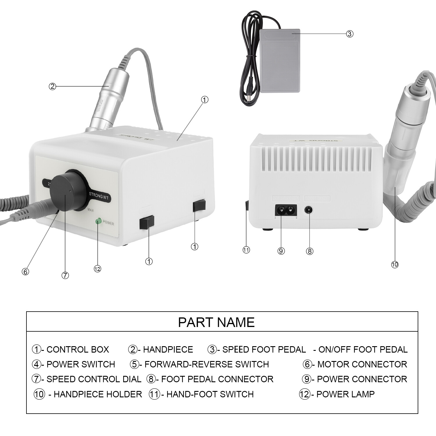 STRONG211 Micro Motor Electric Nail Drill Machine &35000RPM Handpiece 120 Silver