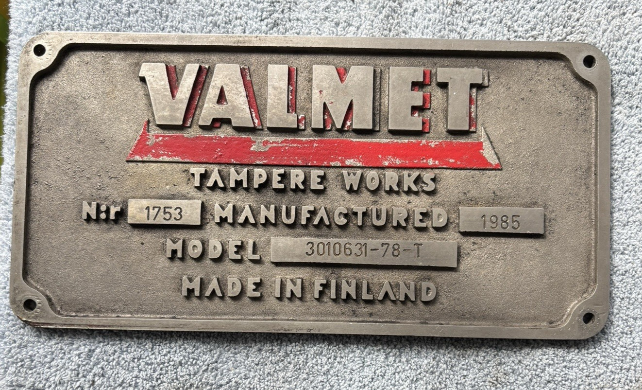 VALMET TAMPERE WORKS Builders Plate HEAVY CAST PLATE 11.5″×6″ FINLAND