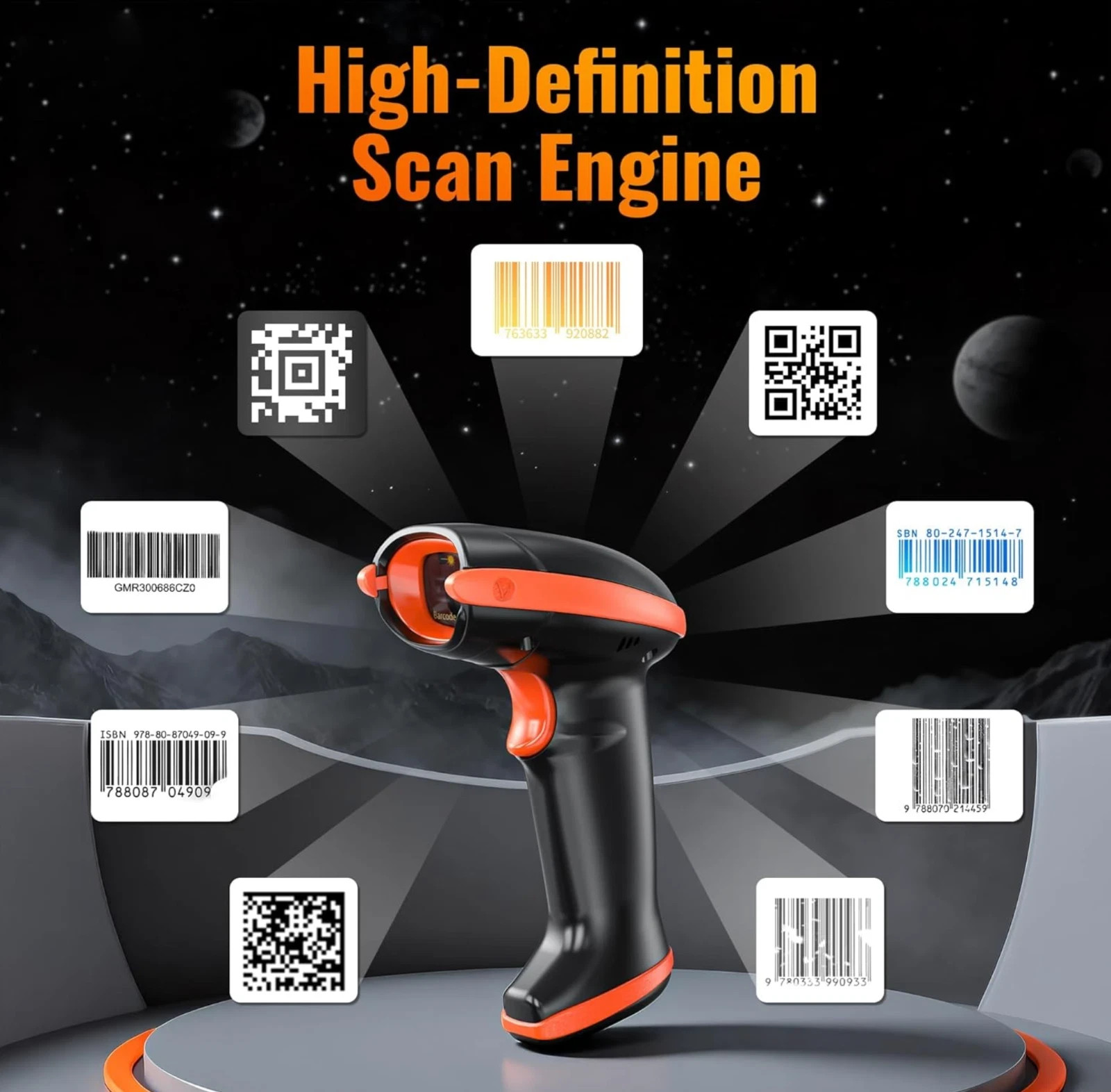 Tera Pro Series Wireless 1D 2D QR Barcode Scanner with Cradle Display HW0008
