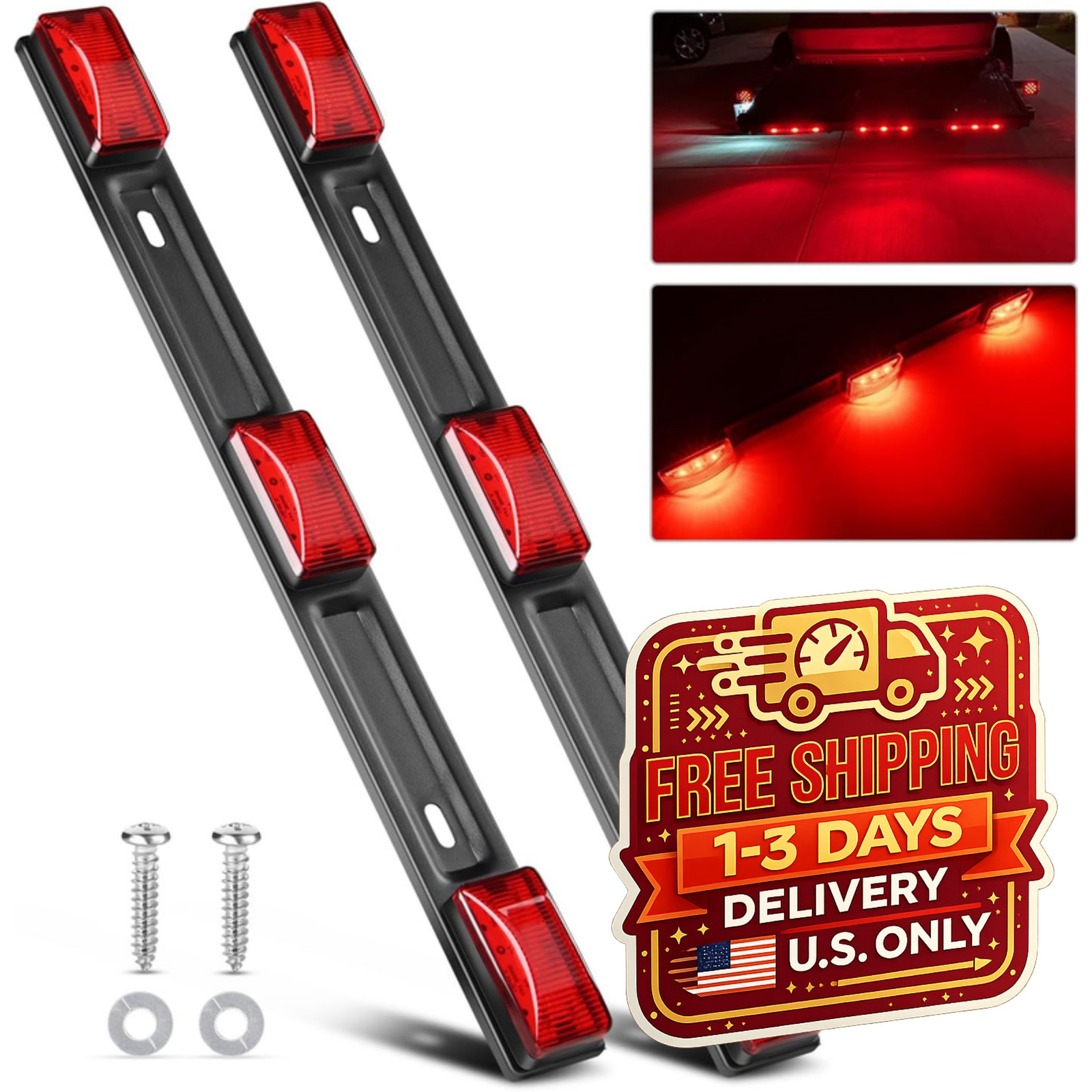 2-Pack 14.2″ 9-LED Red Identification Trailer Light Bar w/ SS Bracket