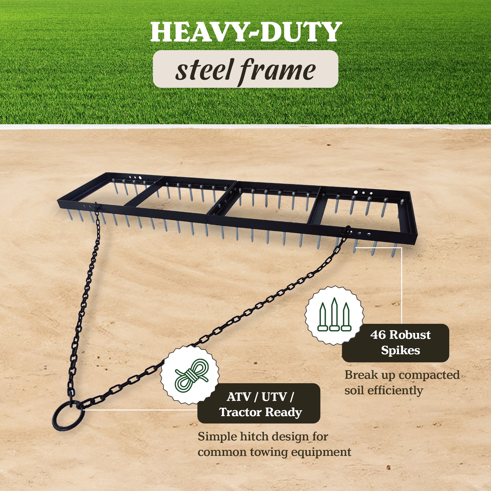 Yard Tuff Spike Drag, Tow Behind Lawn Field Leveling Attachment, 6 Ft Wide