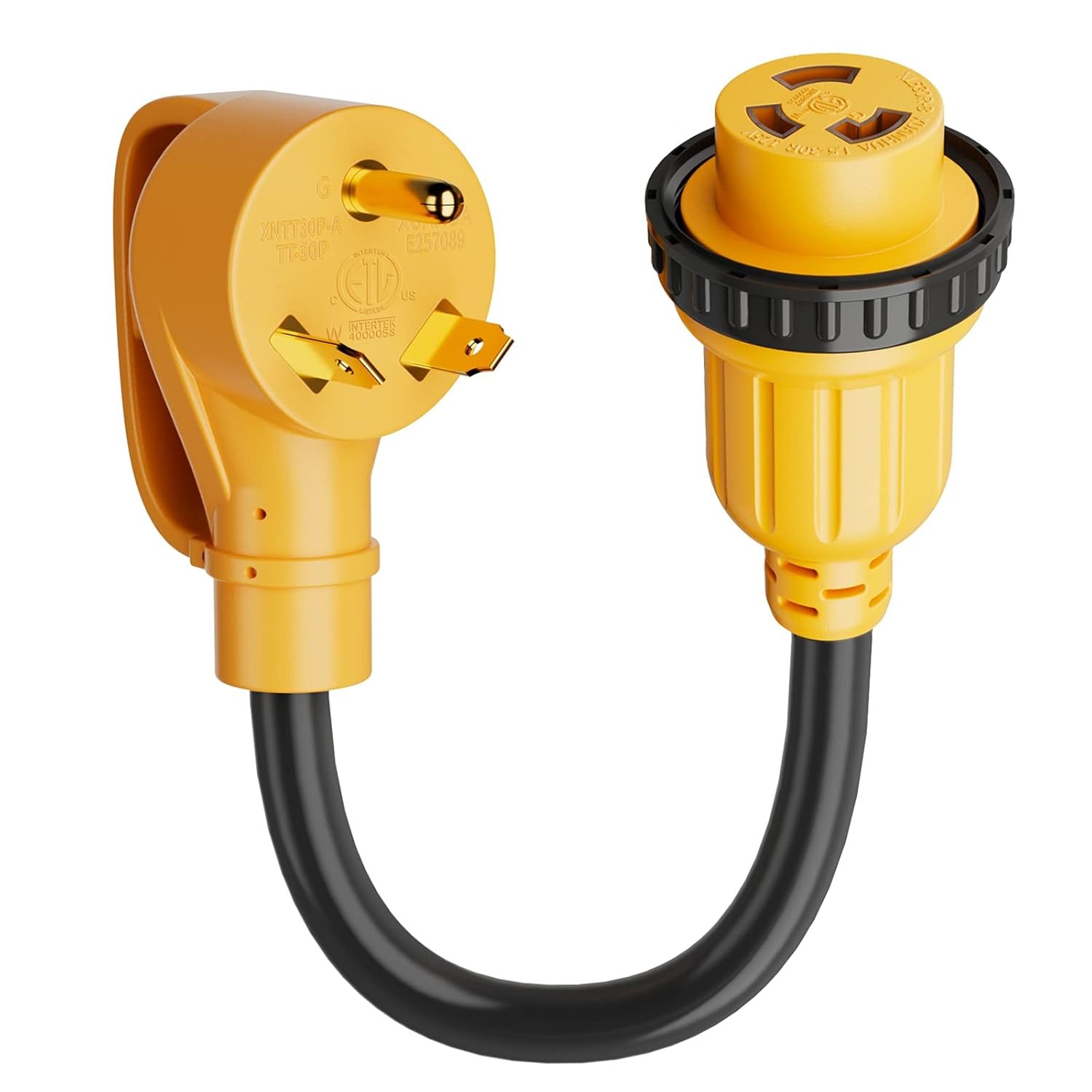 RV Power Cord Adapter NEMA TT-30P to L5-30R 30A 125V Twist-Lock Charging Plug UL