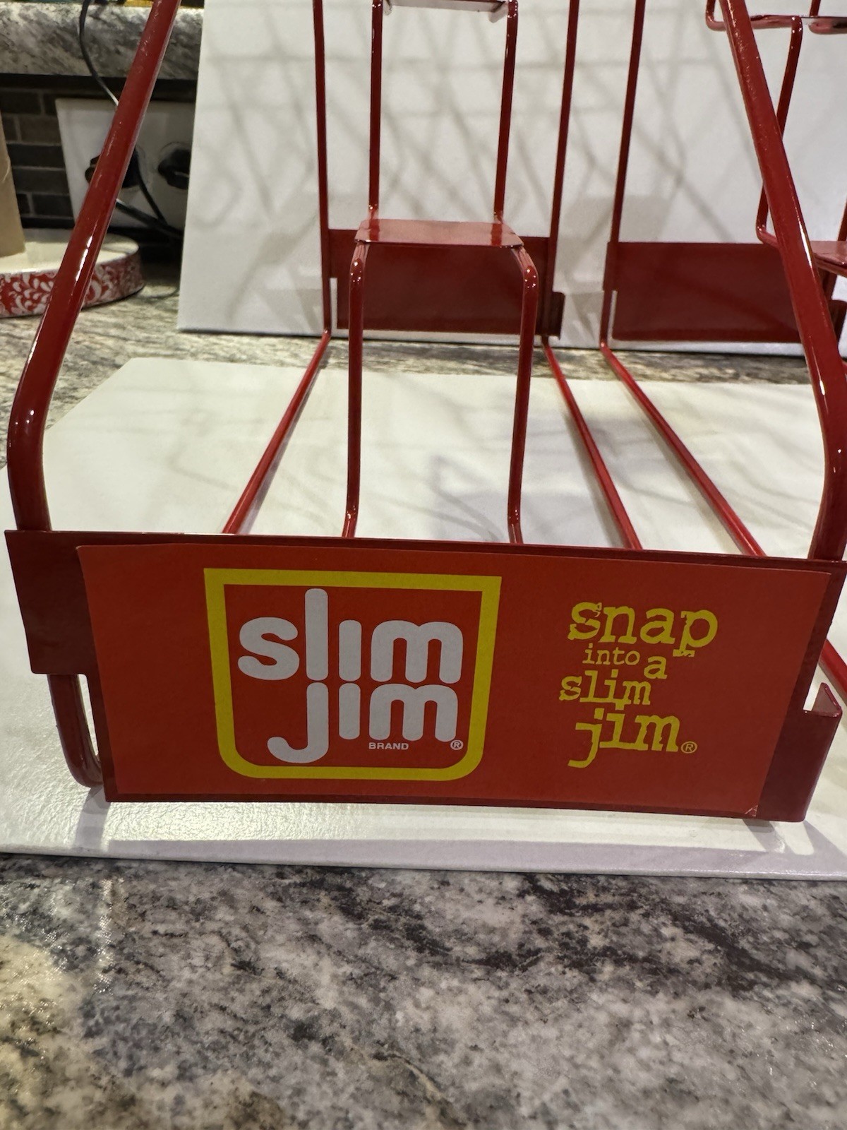 2 Slim Jim Metal Countertop Display Racks 3-Slot Red Snack Holders