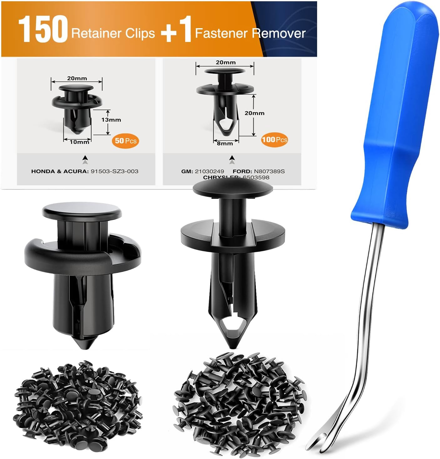 150 Pcs Push-Type Bumper Fasteners & Rivet Clips with Removal Tool