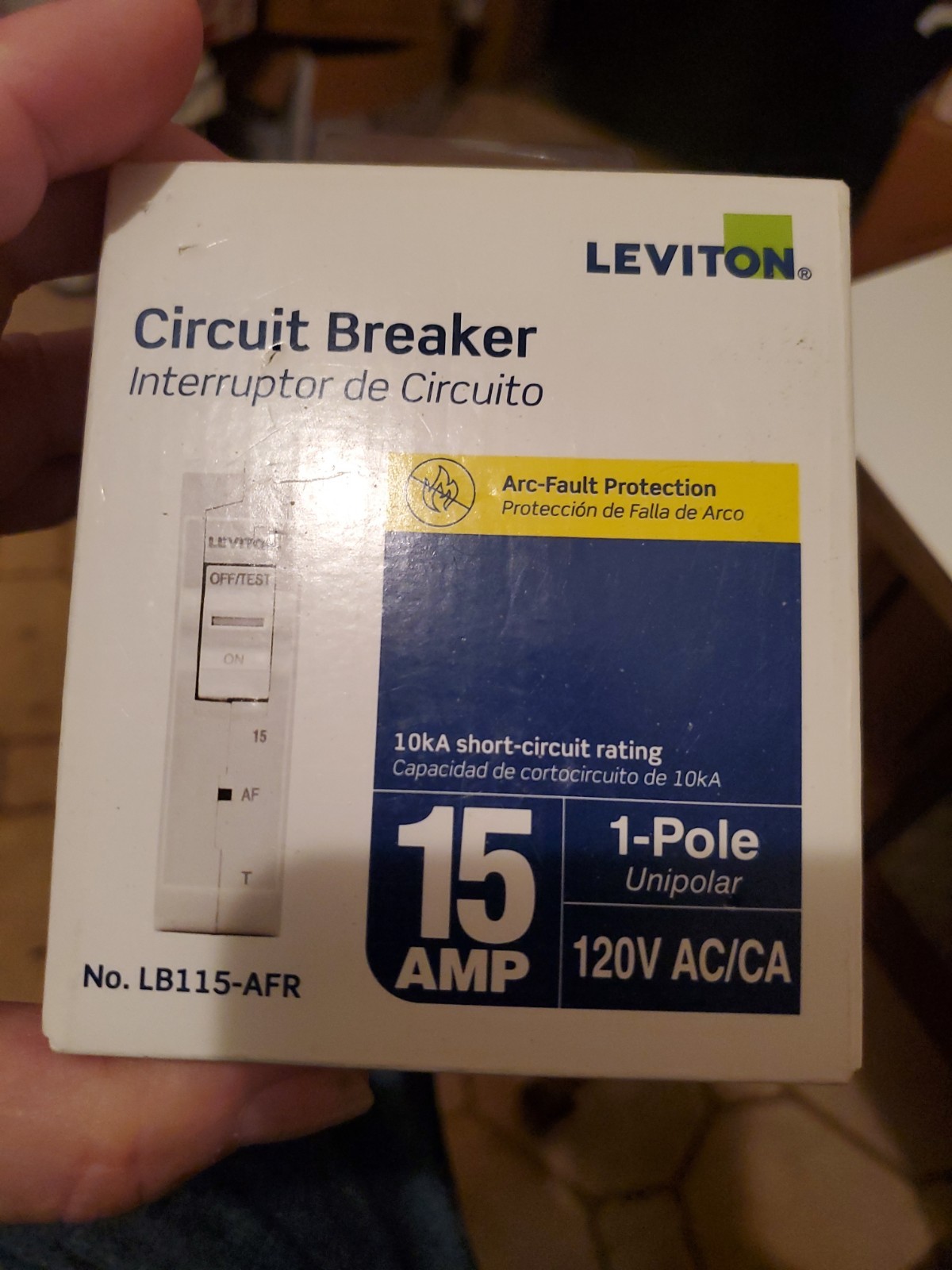 Leviton LB115-AFR 15A 1-Pole AFCI Arc Fault Branch Circuit Breaker New In Boc