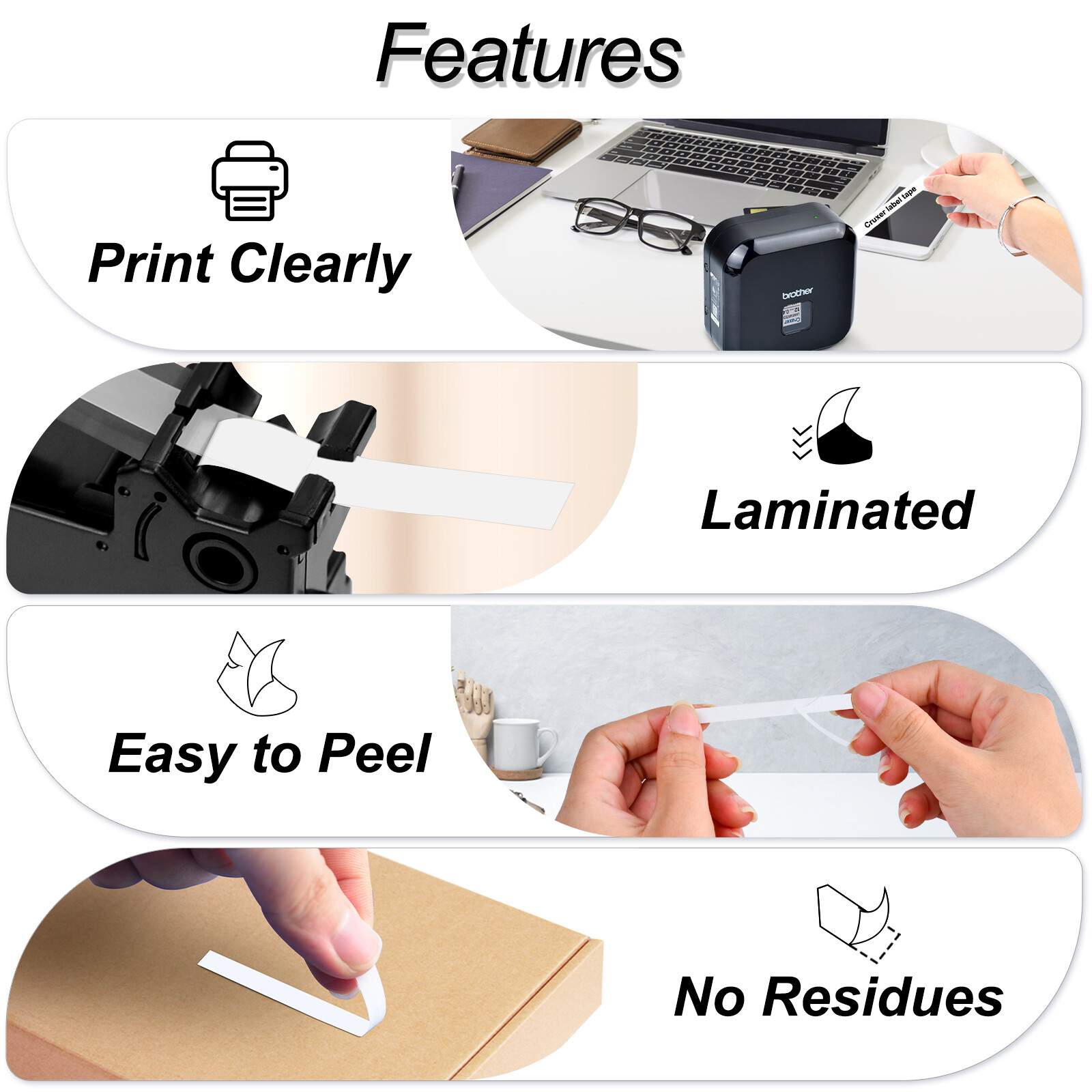 TZE-231 Compatible Brother Label Tape Replacement 12mm 0.47″ Standard Laminated