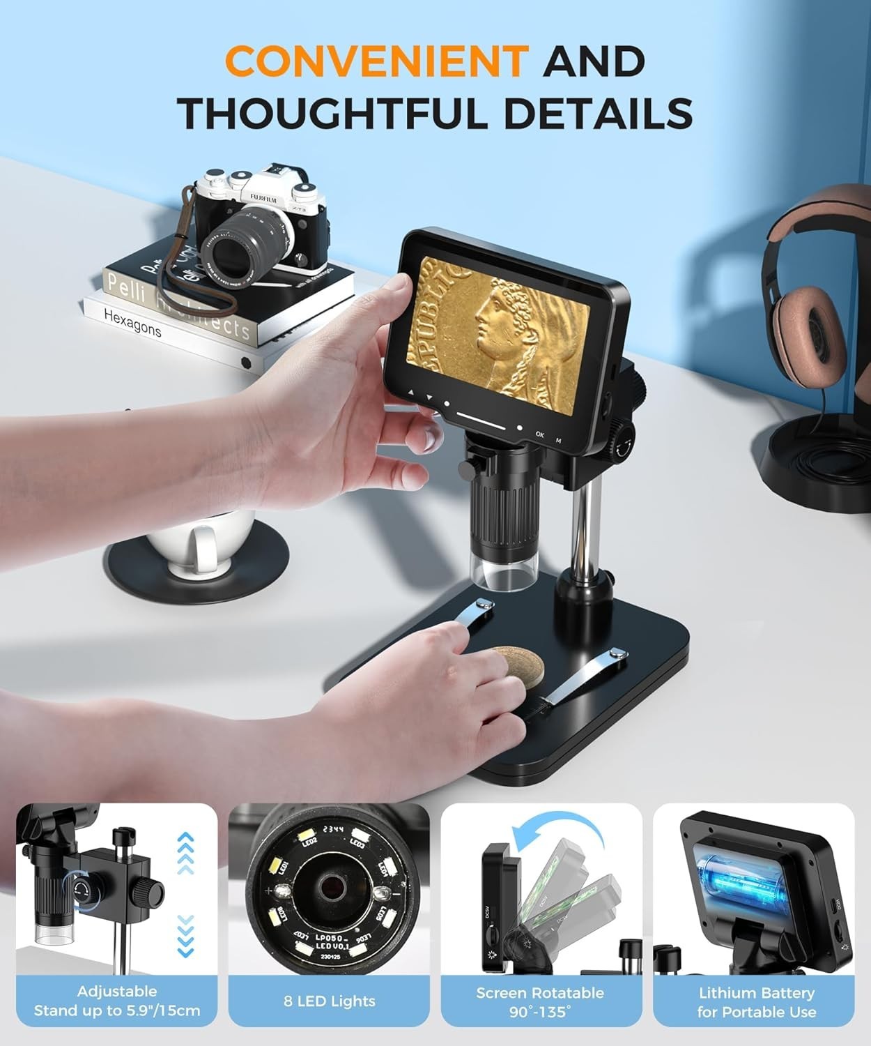 LCD Digital Microscope,4.3 Inch 1080P 10 Megapixels,10MP Camera Video Recorde…