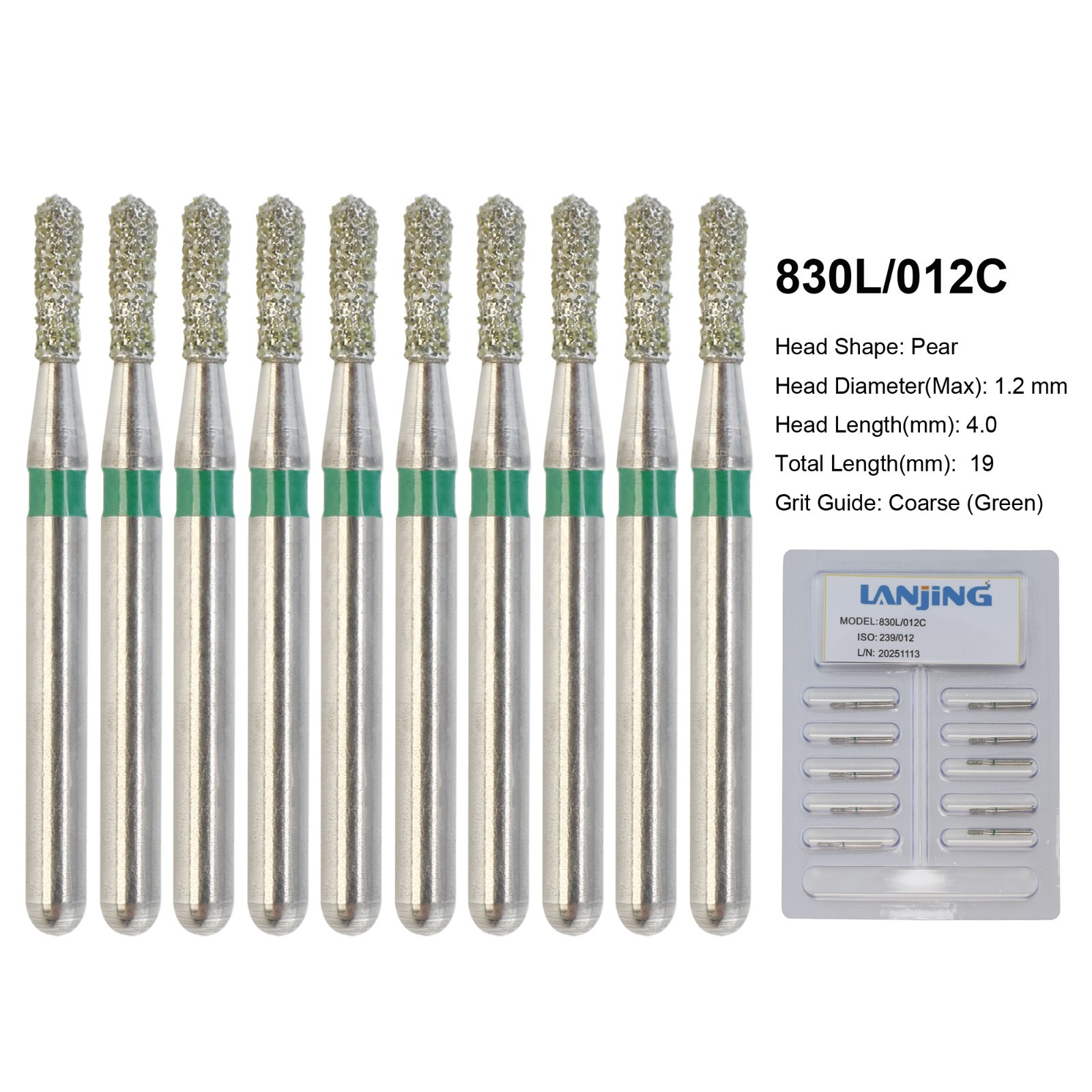 Dental 330 Diamond Bur Pear 830/008 830/010 Medium Coarse Grit High Speed FG