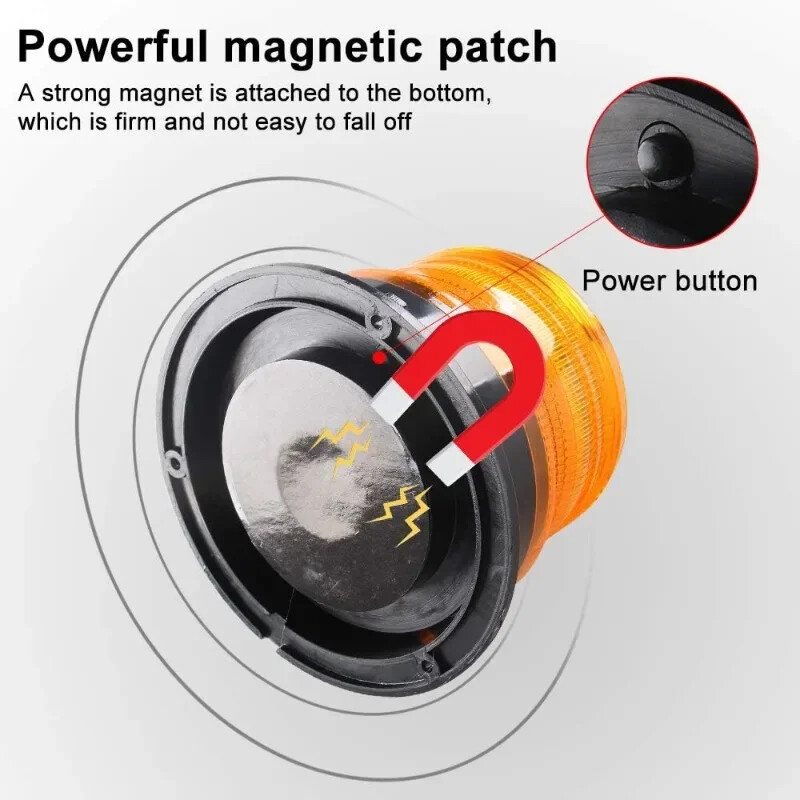 Solar Magnetic Battery Powered 18 LED Amber Warning Lights Strobe Beacon Light