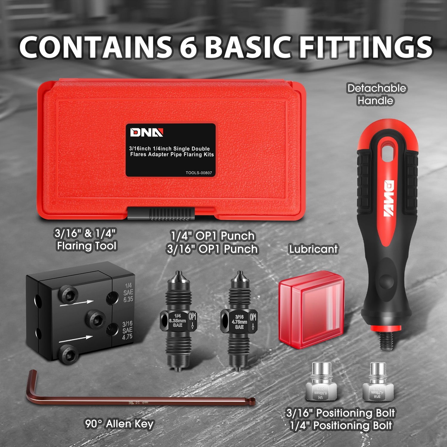 Carbon Steel Brake Line Double Flaring Tool Set w/Handle for 3/16″ & 1/4″ Tube