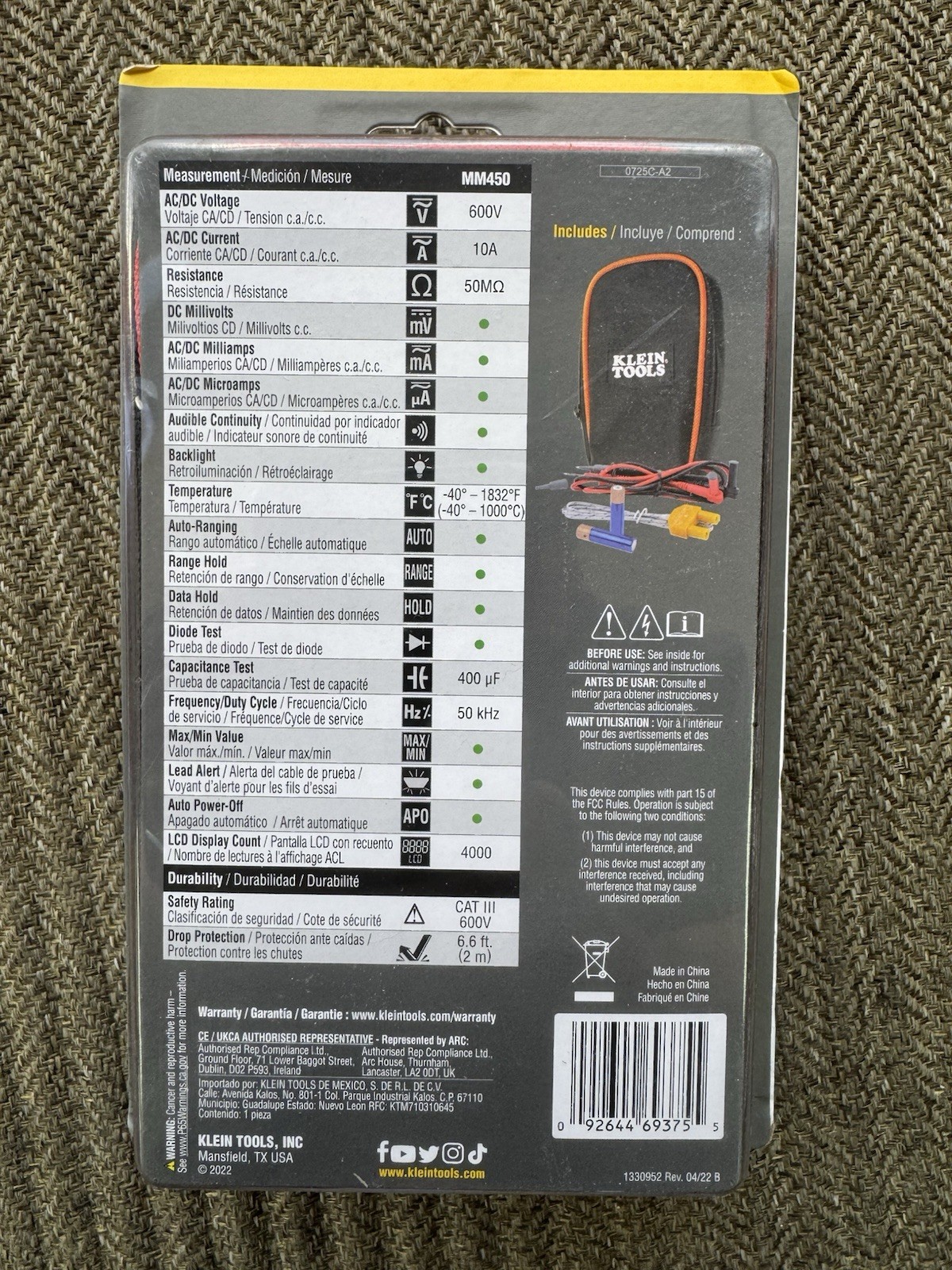 Klein Tools MM450 Slim Digital Multimeter TRMS Auto-Ranging 600V