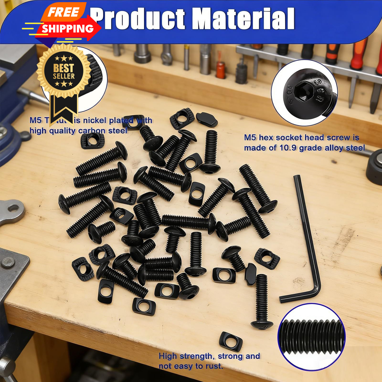 Taiss 210PCS M5 T-Nuts and Bolts Kit for Screw Kit, Black