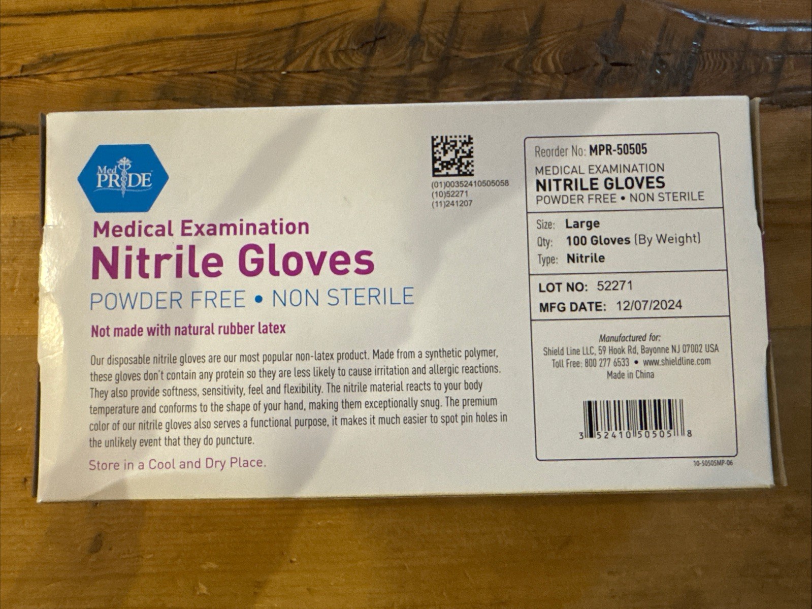 MedPride Powder-Free Nitrile Exam Gloves, Large, Large (Pack of 100)