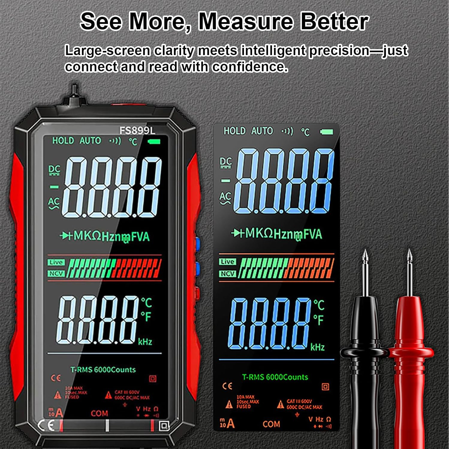 2026 Upgraded FS899L Digital Multimeter, Color Screen, USB-C with 16Pcs