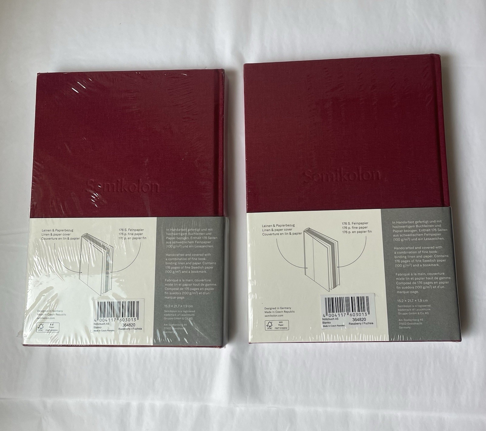 NEW Set of 2 BLANK Journal/Notebooks by Semikolon Fuschia/Raspberry Sealed