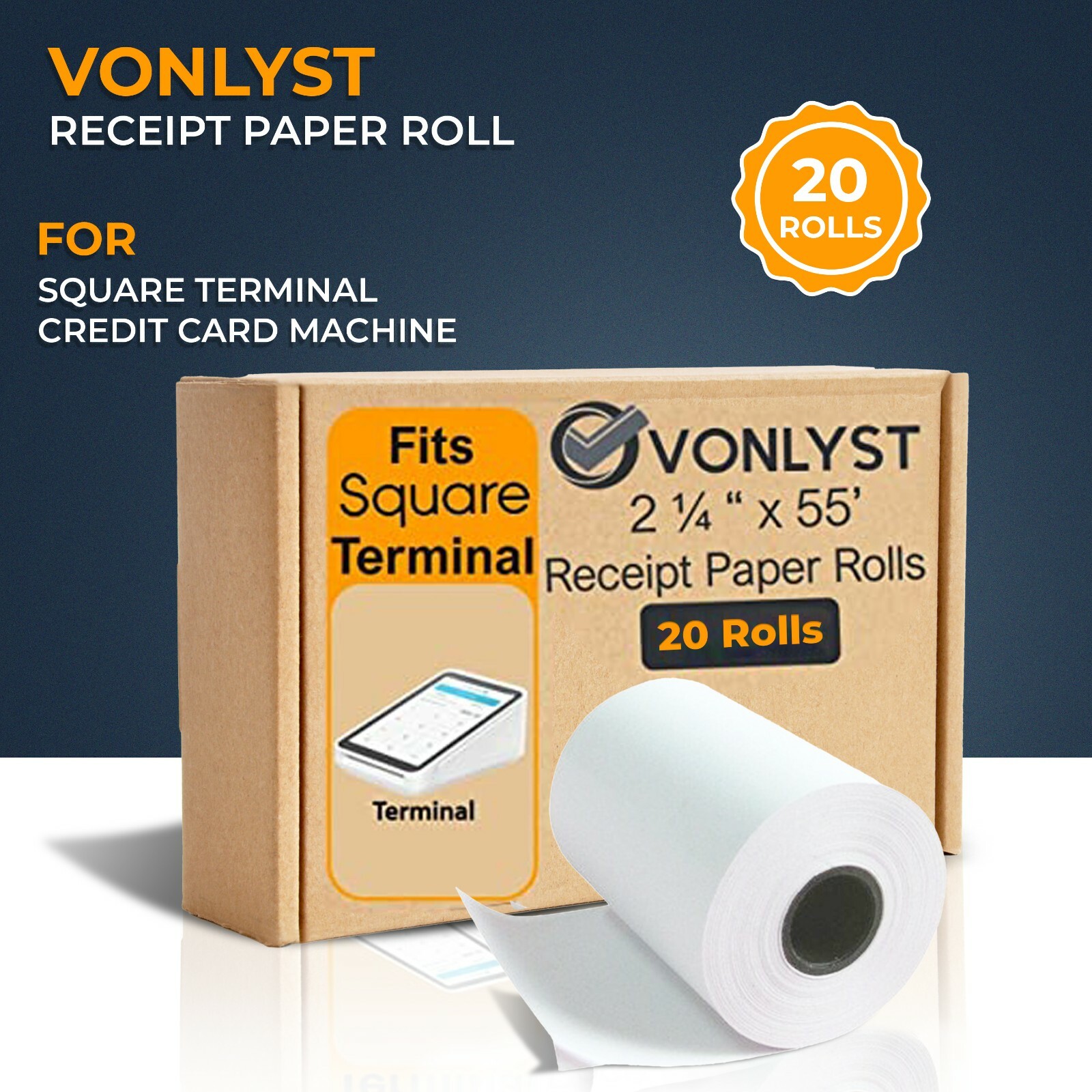 Vonlyst Receipt Paper Roll for Square Terminal Credit Card Machine (20 rolls)