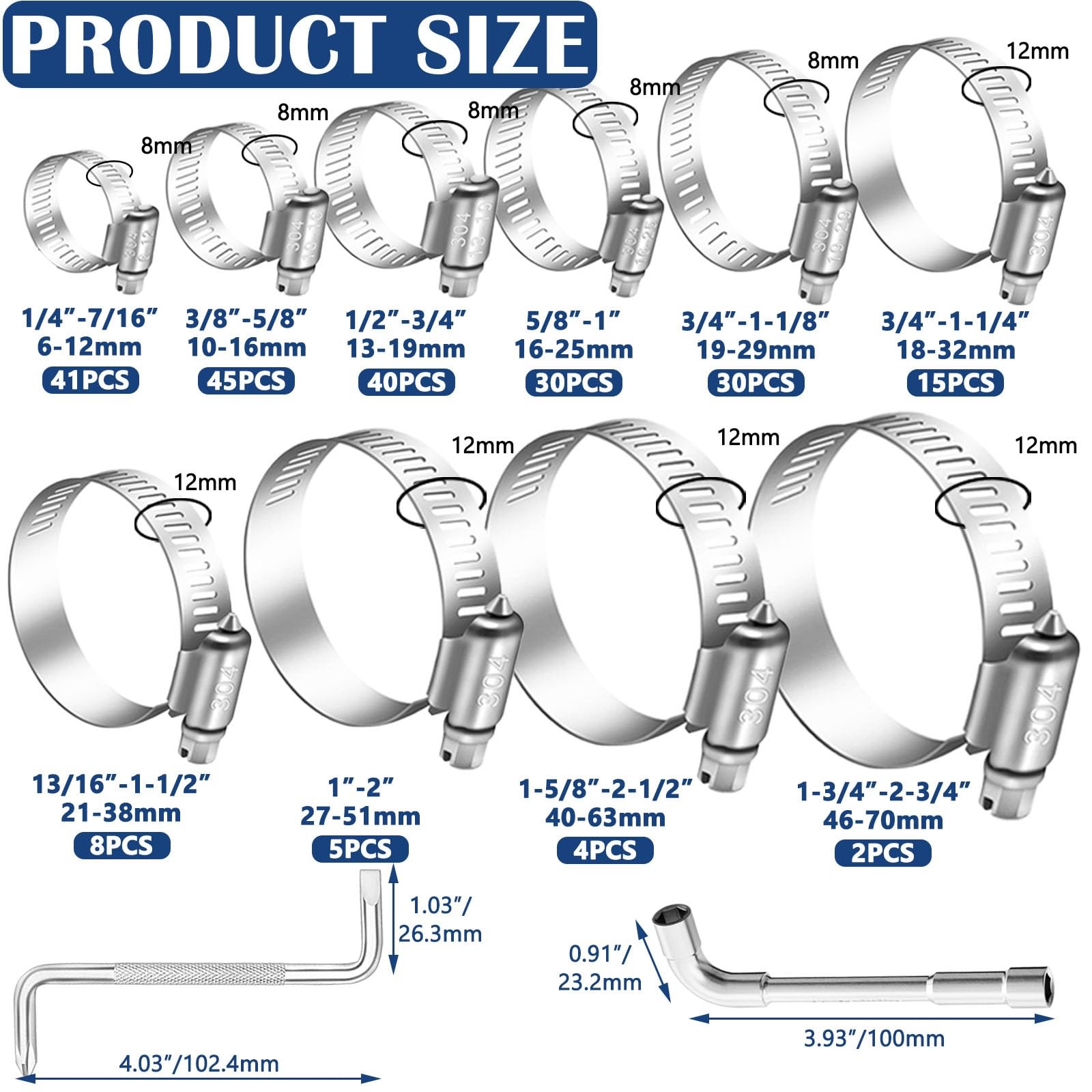 maierke 222PCS 304 Stainless Steel Hose Clamps Assortment Kit,Metal Adjustabl…
