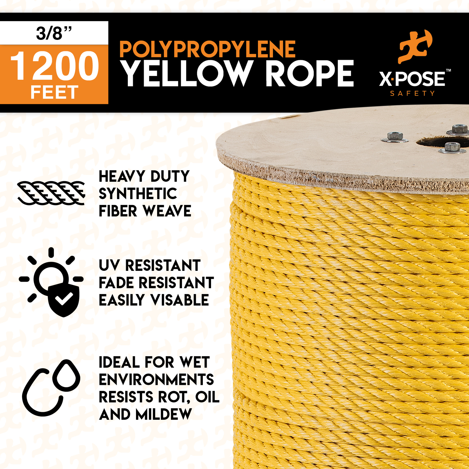 1200 ft Twisted Polypropylene Rope – 3/8″ – Yellow Floating Poly Pro Cord