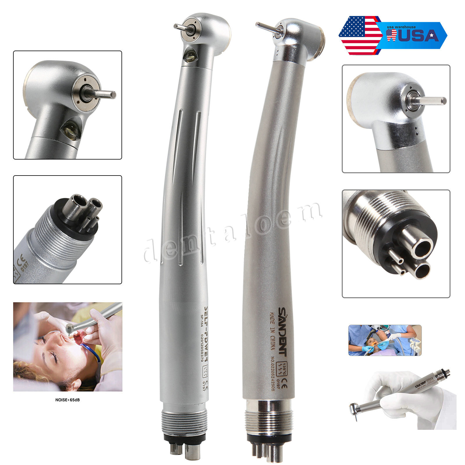 Dental No-LED / LED E-generator High Speed Handpiece Push Button 4Hole Turbine