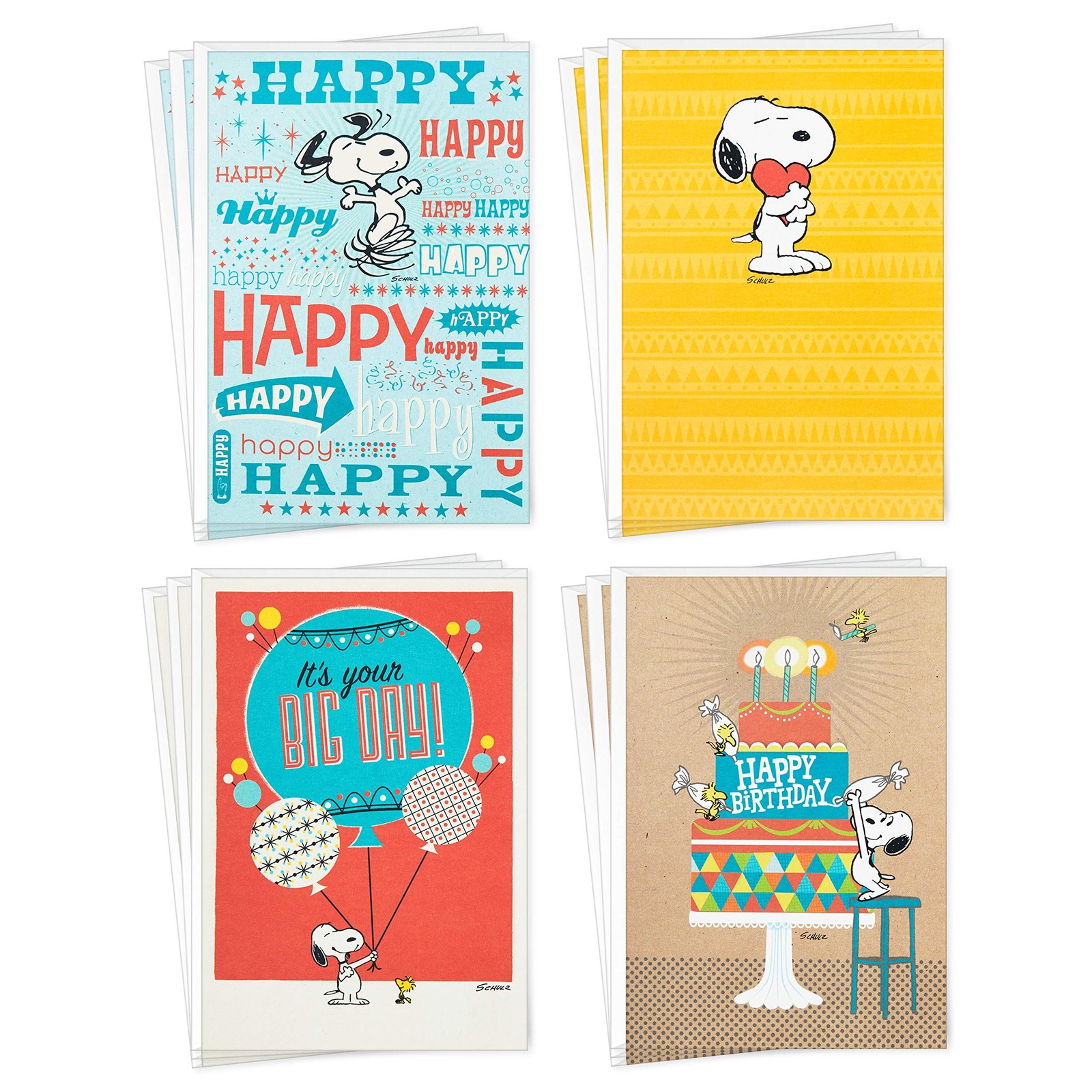 Hallmark Peanuts Birthday Cards Assortment, Snoopy 5″ x 7.2″, Designs