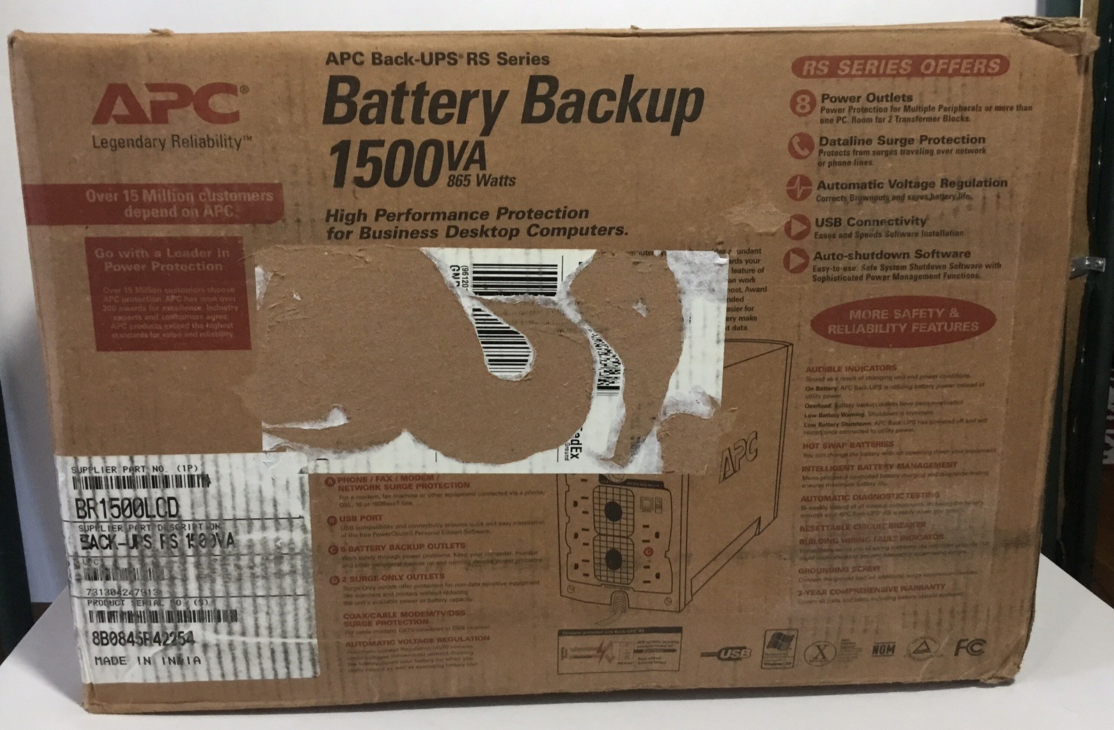 APC Back-UPS RS Series Battery Backup, 1500 VA, 865W, Tower Battery-Never Used