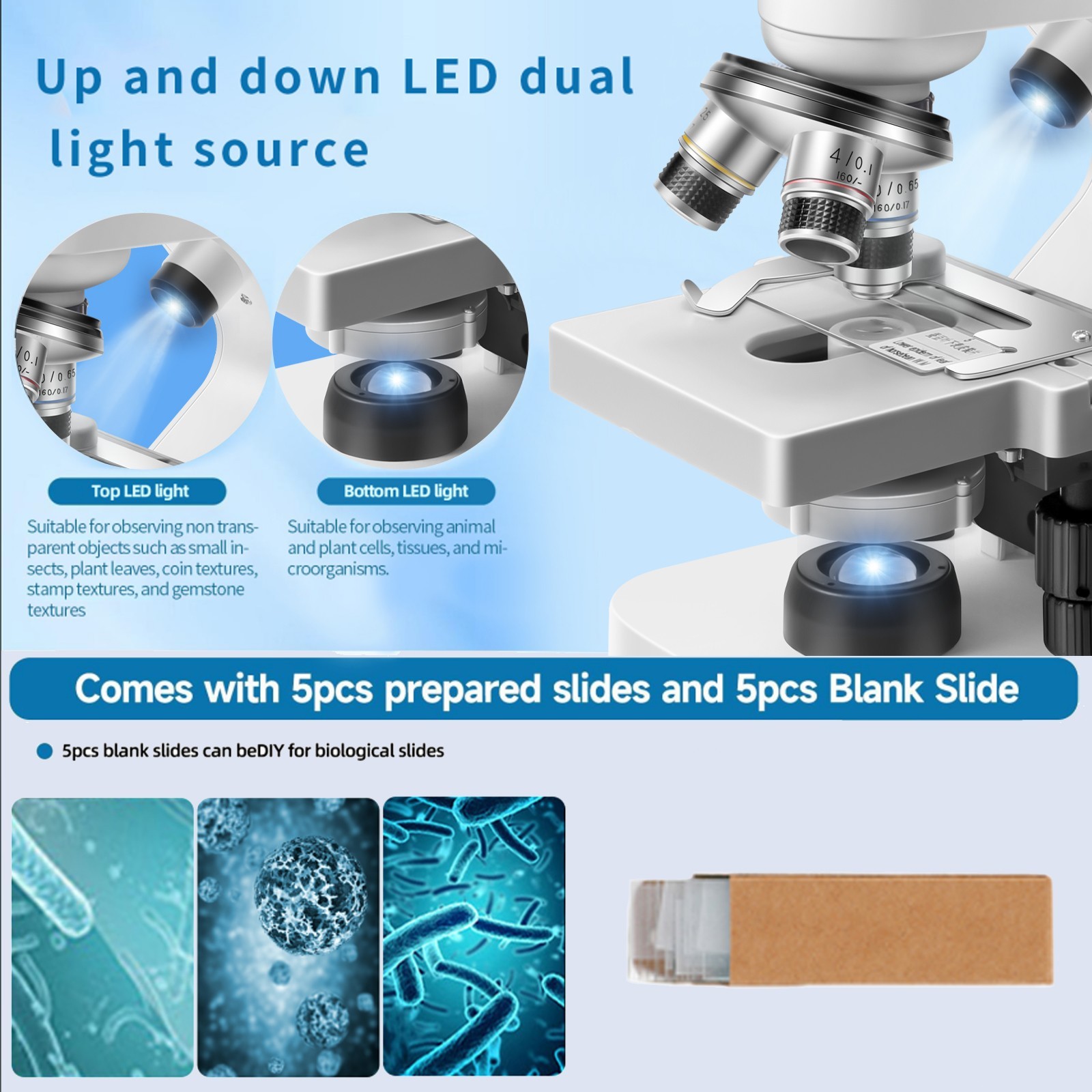 Factory price: 2000x LED school student binocular biological microscope with wir