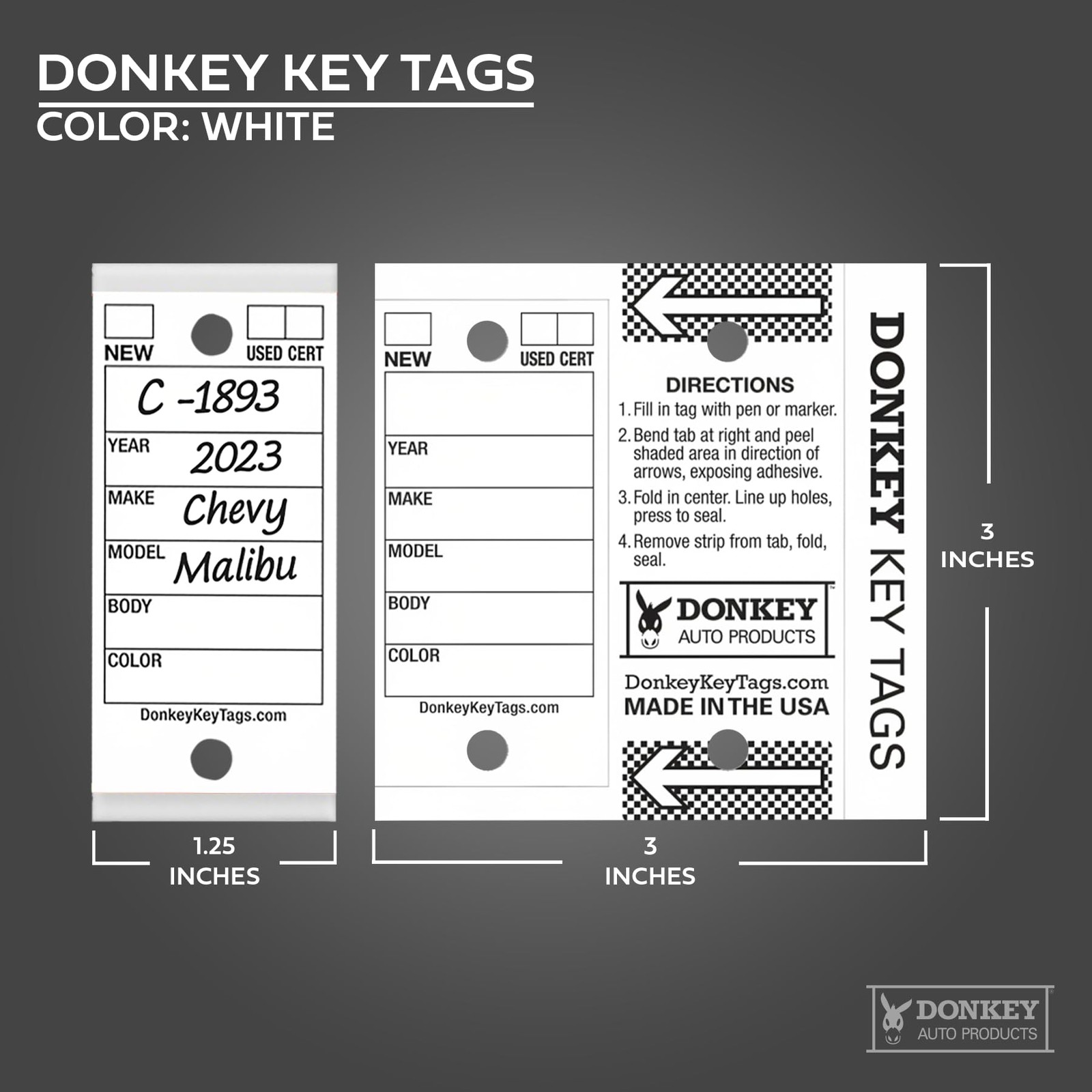 Donkey Key Tags, Laminated Self-Protecting (250 Tags Per Box with Metal Rings…