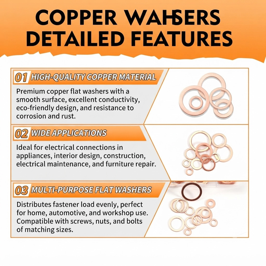 330PCS Copper Crush Washer Assortment Kit M5-M20 Metric Copper Sealing Washers f