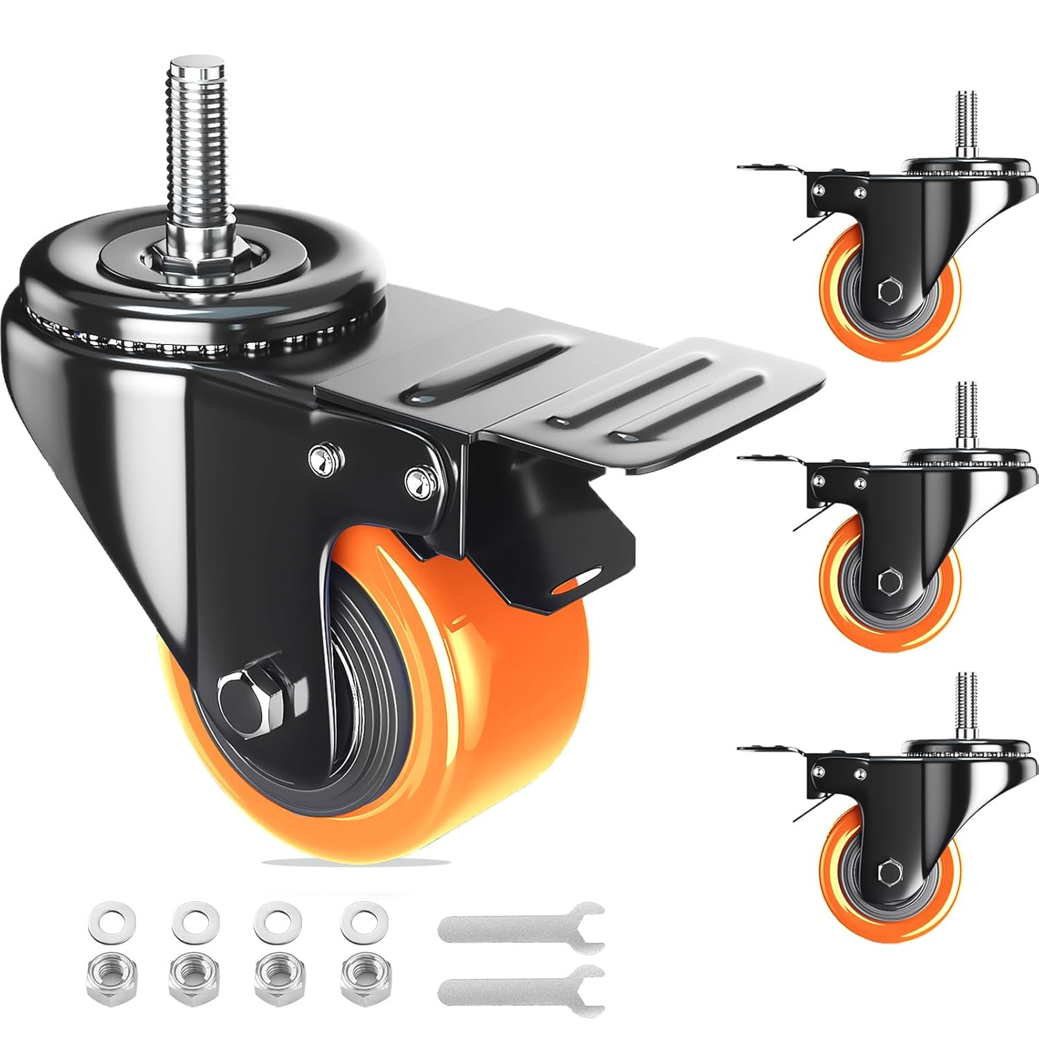 Stem Caster Wheels 4 Inch Heavy Duty Threaded Stem Mount Casters Set of 4 With