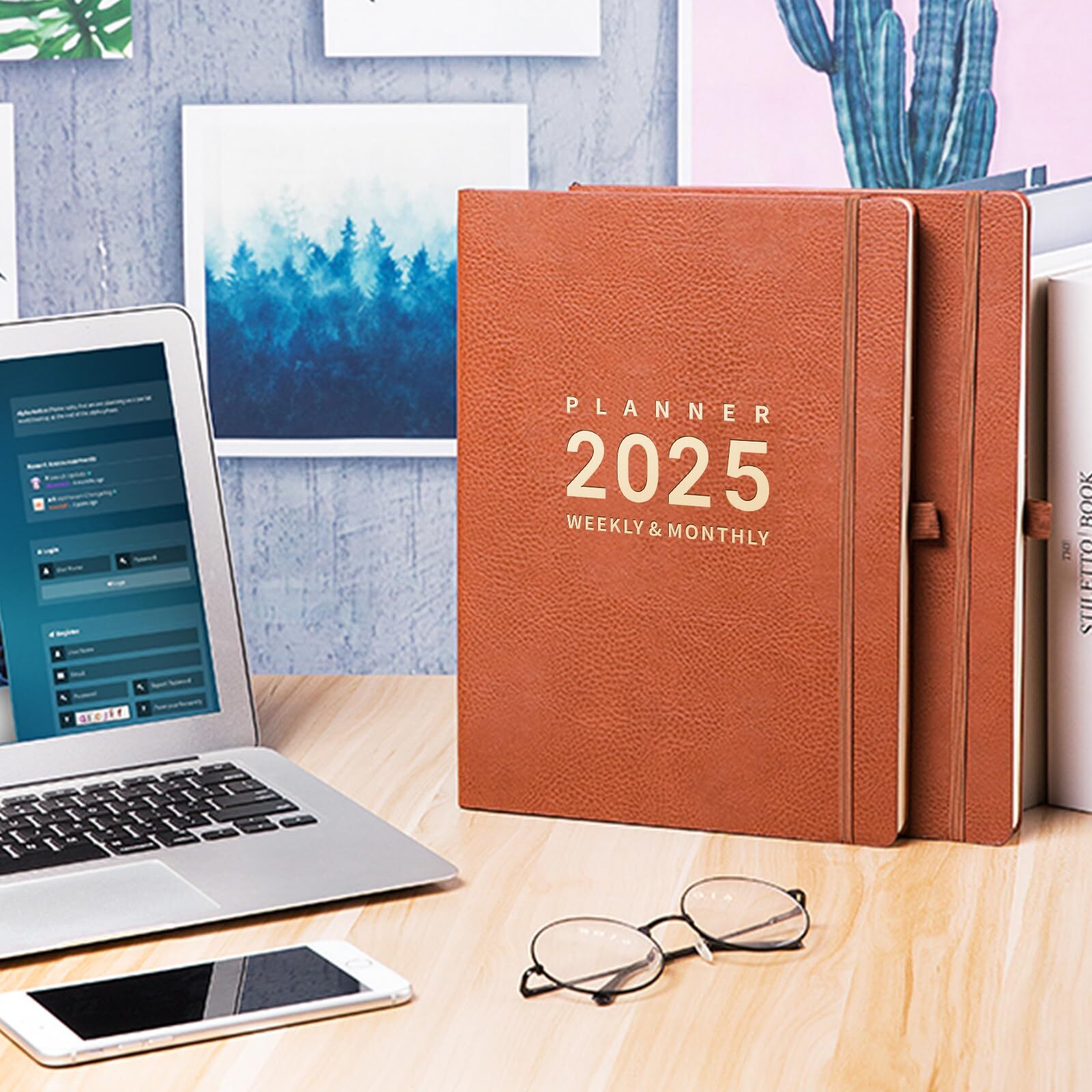 2025 Daily Weekly and Monthly Planner January to December Leather Cover Brown