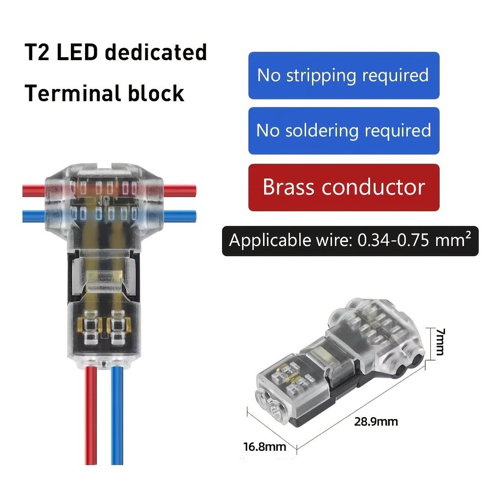 40PC 2-Pin+1-Pin T-Tap Wire Connectors,Clear,Solderless 3-Way AWG 24–20/18