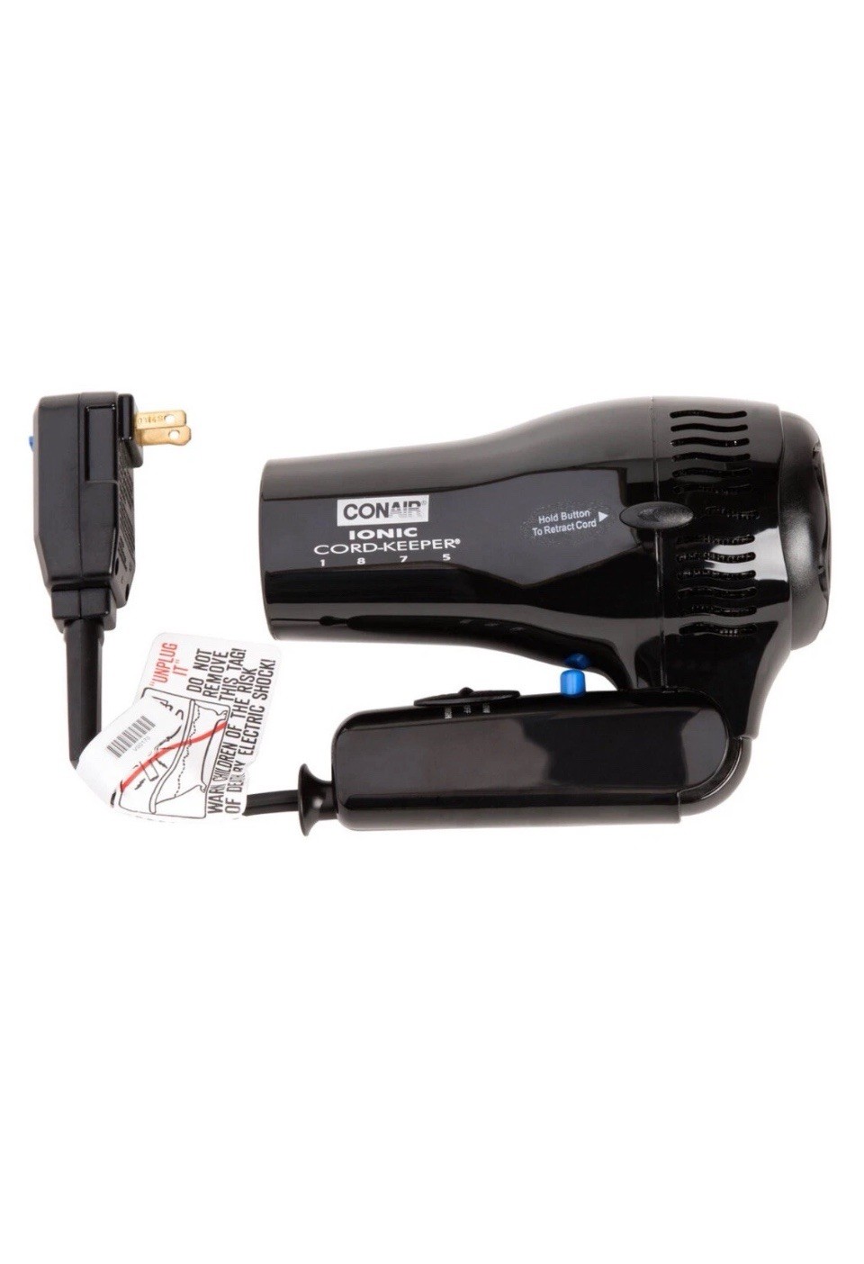 $70 NEW CONAIR Folding Hair dryer HandheldBlack 1875 Watts Ion 169BIW USA Travel