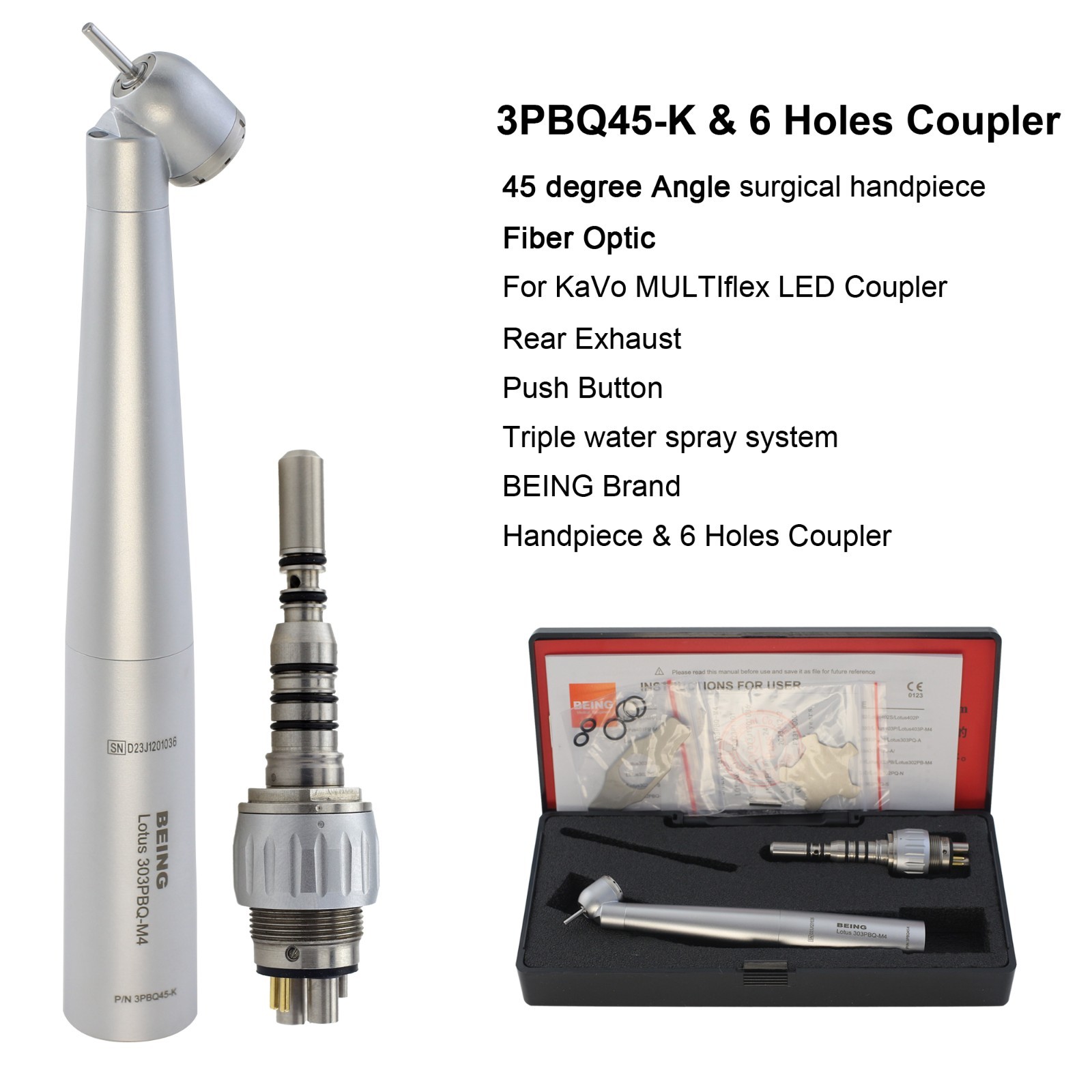 BEING Dental High Speed Handpiece Surgical 45° Fiber Optic For KaVo MULTIflex
