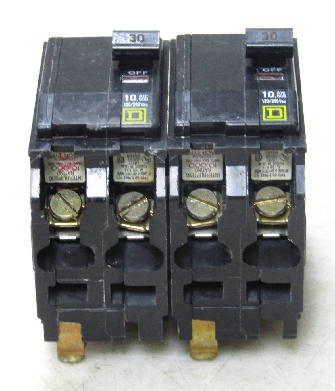 🙌 2) SQUARE D 30 AMP CIRCUIT BREAKER 120/240 VAC 2 POLE QO230 LOT OF 2