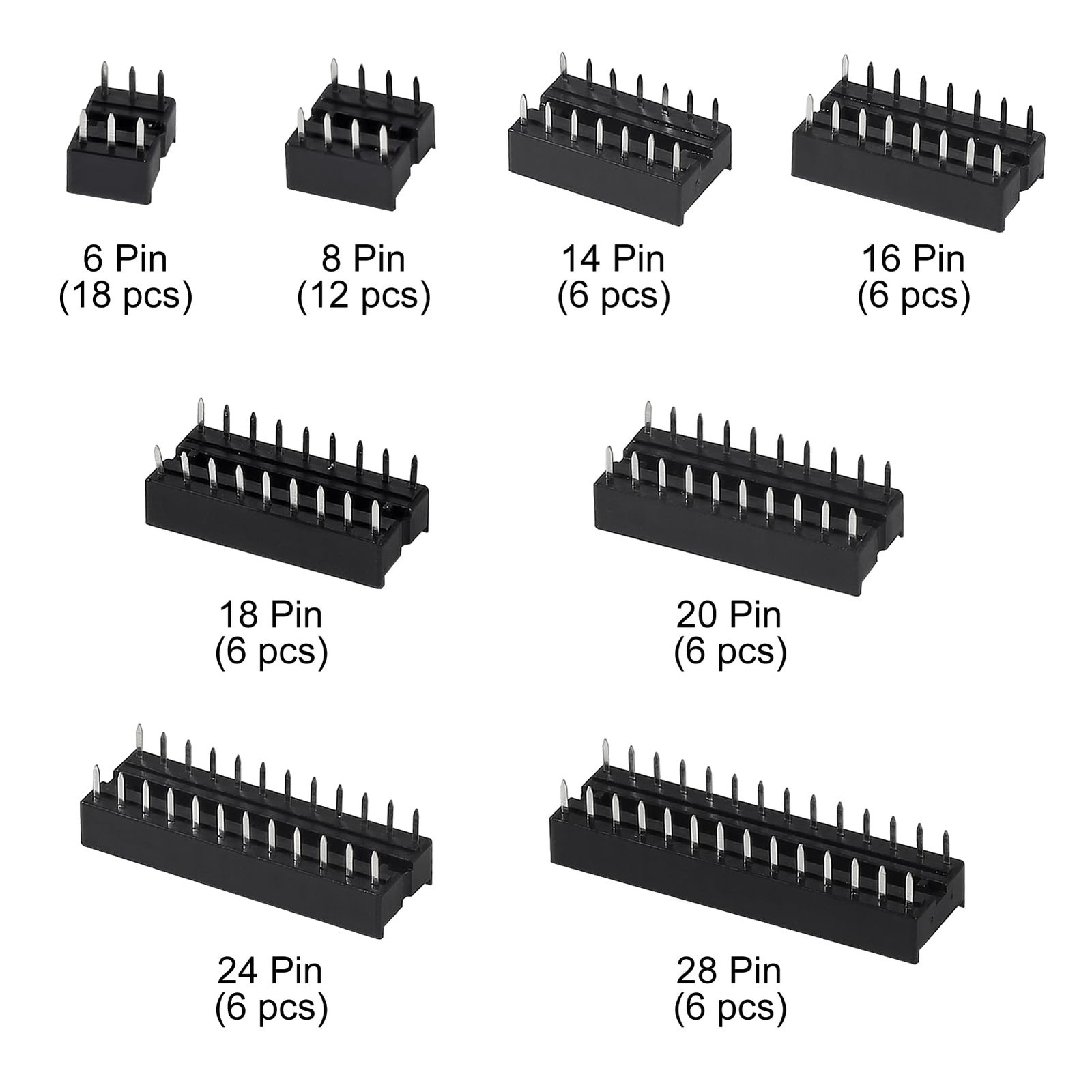 66PCS DIP IC Sockets Adaptor Solder Type Socket Kit 6 8 14 16 18 20 24 28 Pin DI