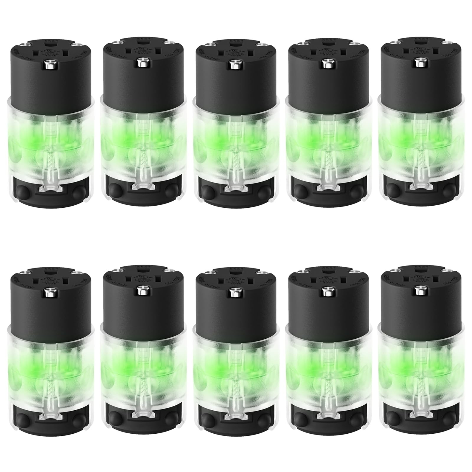 EPLESFTON 10 Pack Lighted 15 Amp 125 Volt Extension Cord Replacement Ends Fem…