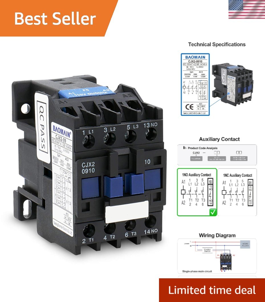 Versatile 3-Pole AC Contactor 110V 50/60Hz for Motor Starters & Control Panels