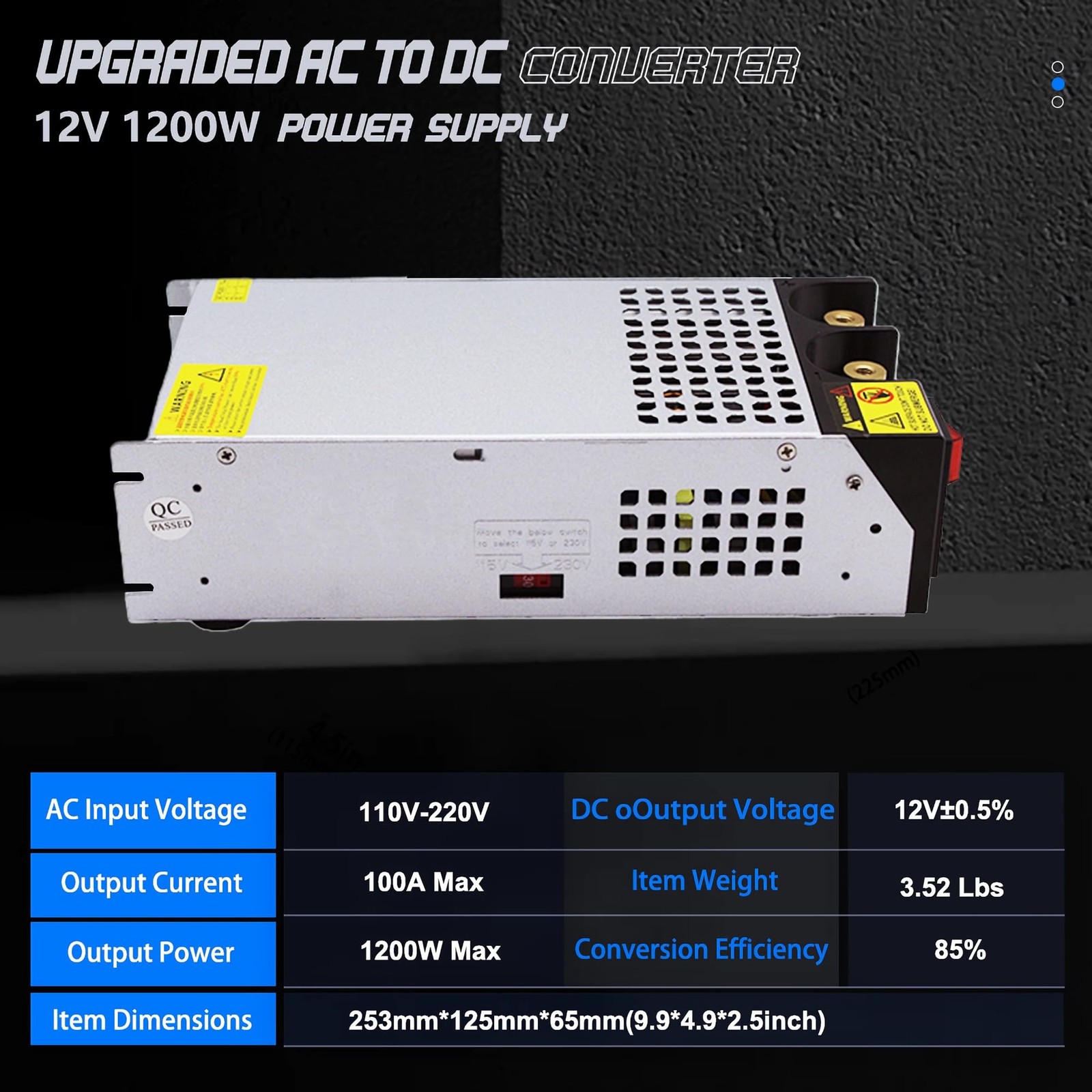 12V 100A Switching Power Supply AC to DC Converter 1200W