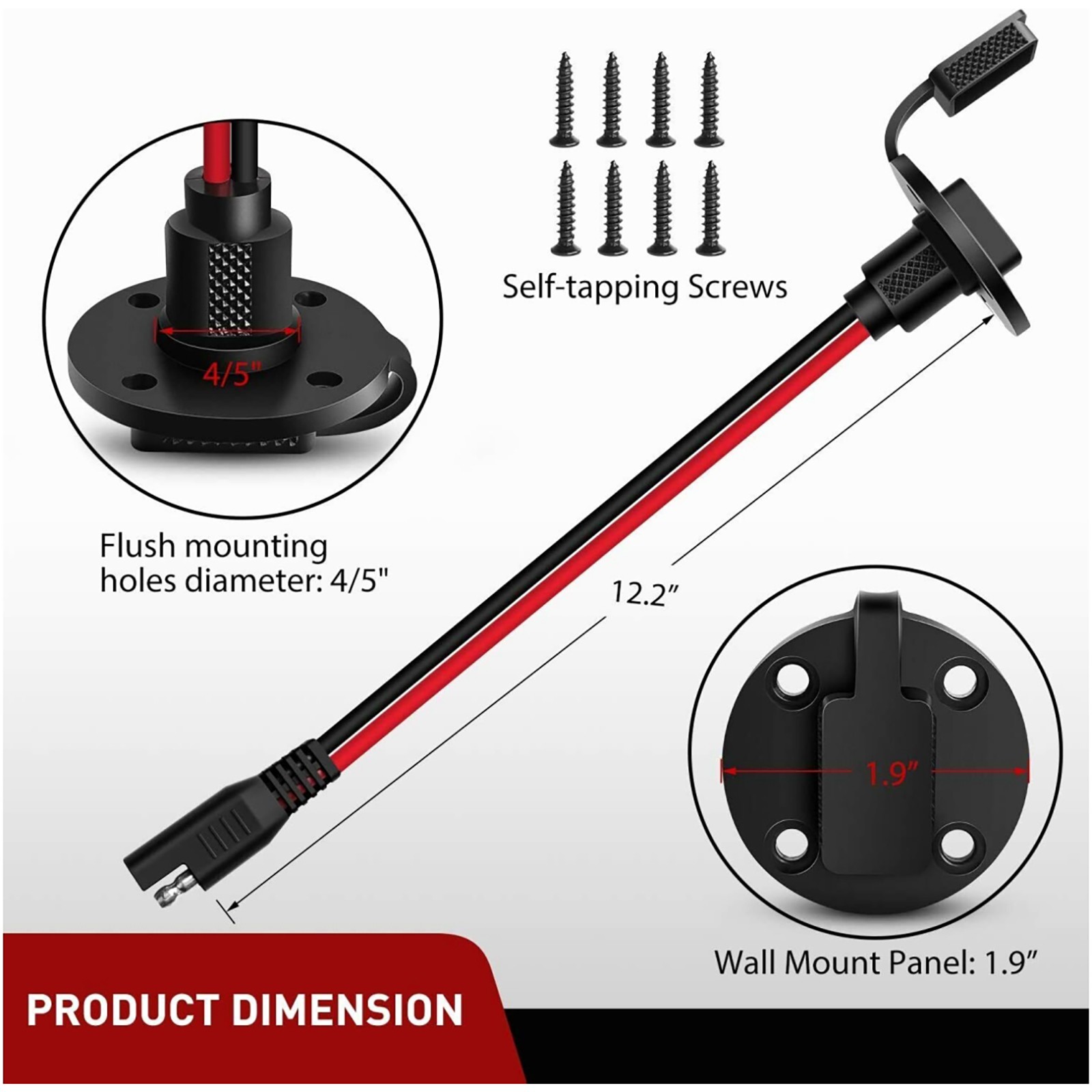 2x SAE Power Socket Sidewall Port Quick Connect Solar Panel Mount Connector 30cm